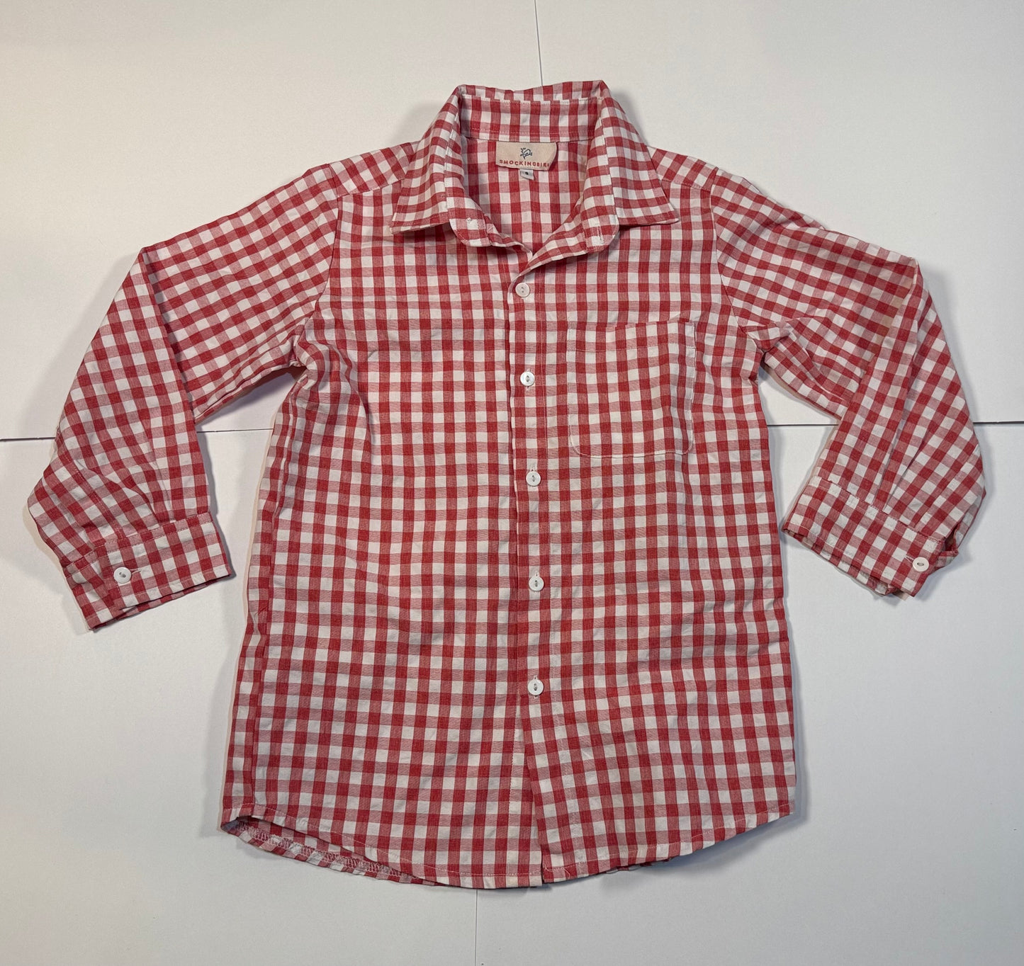 #180 Boys 8 Smockingbird Red and White Button Down