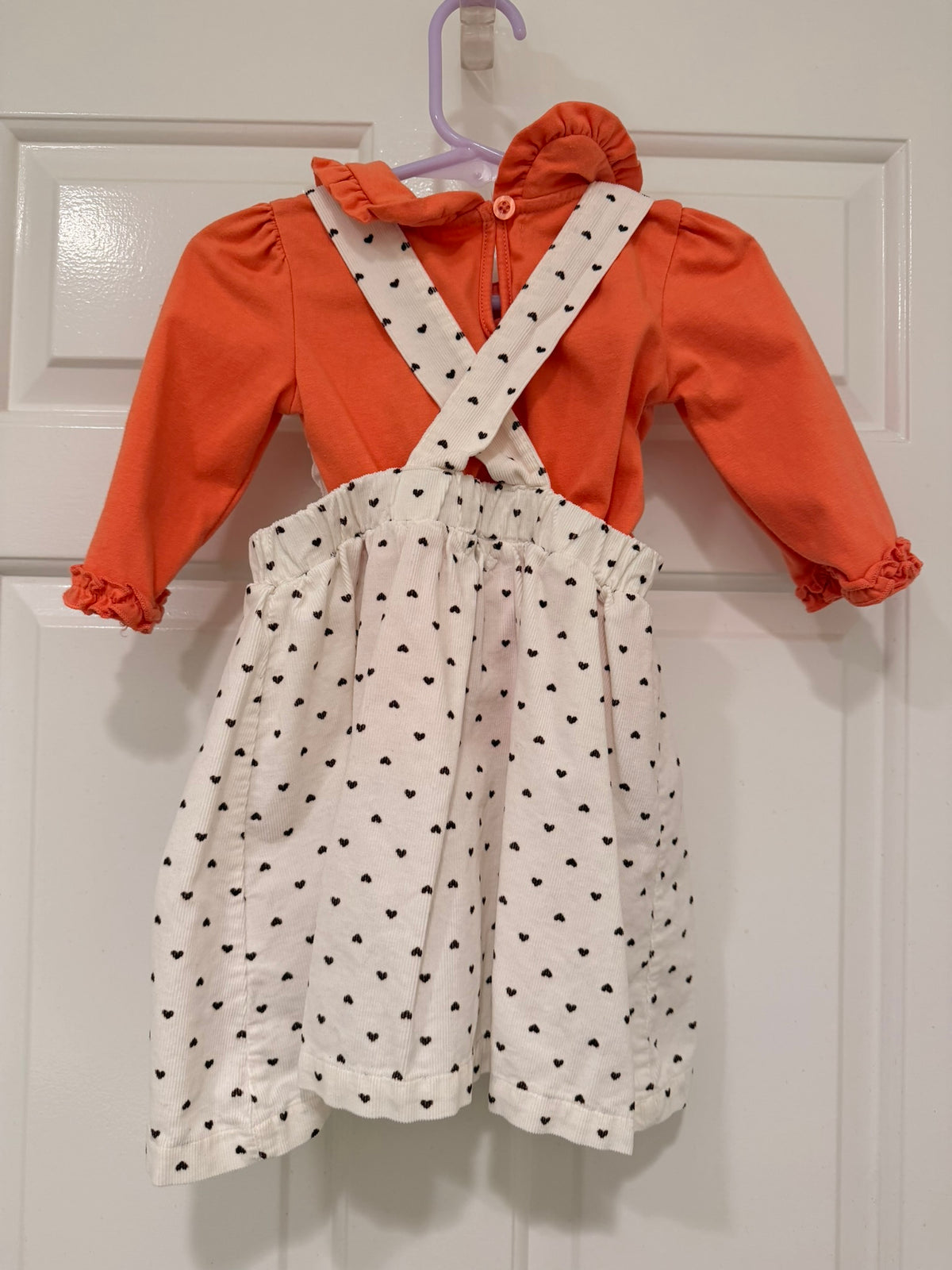 #85 Blueberi White Thanksgiving Turkey Corduroy Dress Jumper with Orange shirt, Girls 2T