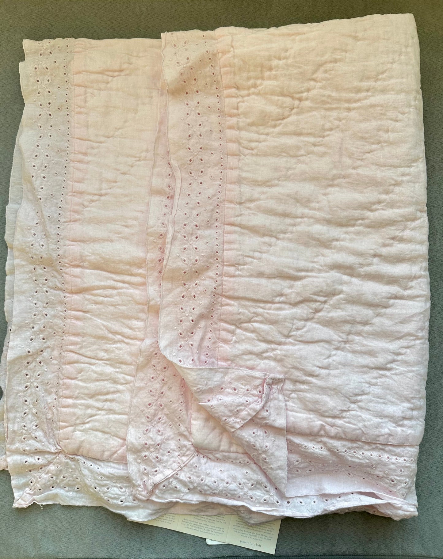 #88 pottery barn baby crib quilt and ruffle crib skirt in baby pink NWT