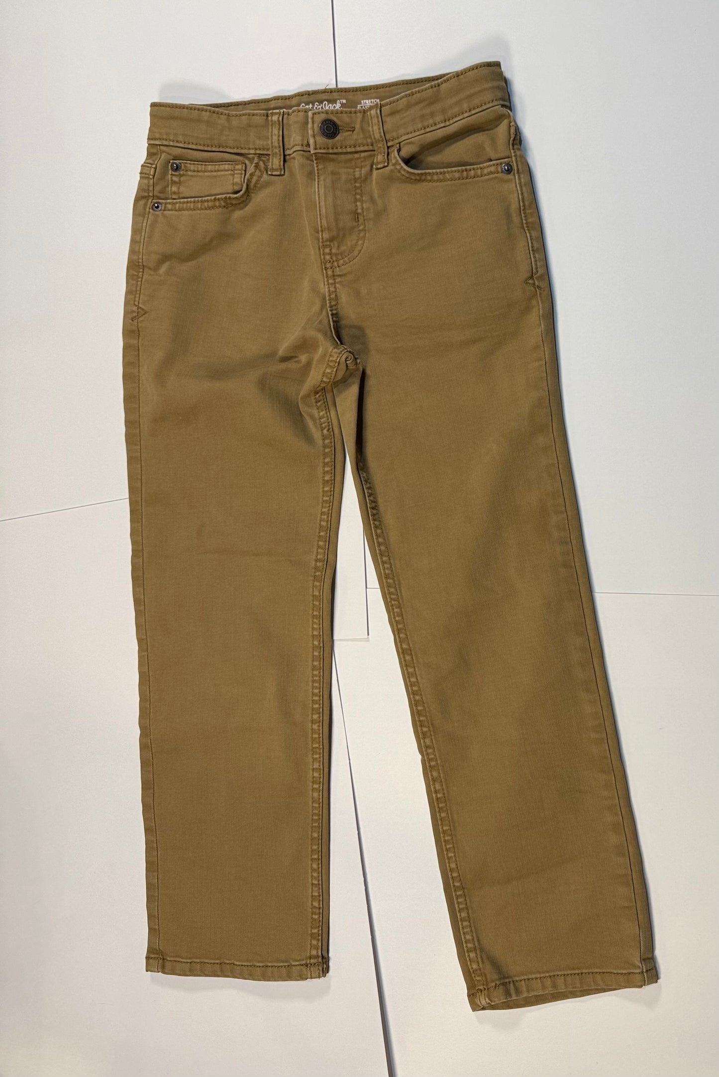 #180 Boys 8 Cat & Jack Jean Bundle Straight Khaki Jeans with Adjustable waist and Dark Blue Bootcut with Adjustable Waist