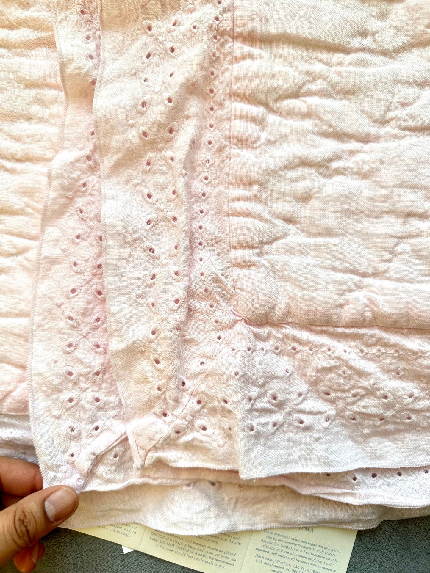 #88 pottery barn baby crib quilt and ruffle crib skirt in baby pink NWT