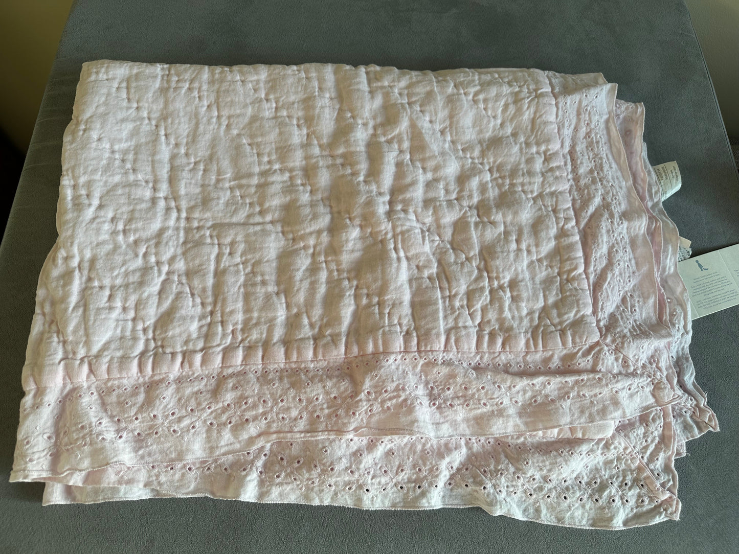 #88 pottery barn baby crib quilt and ruffle crib skirt in baby pink NWT