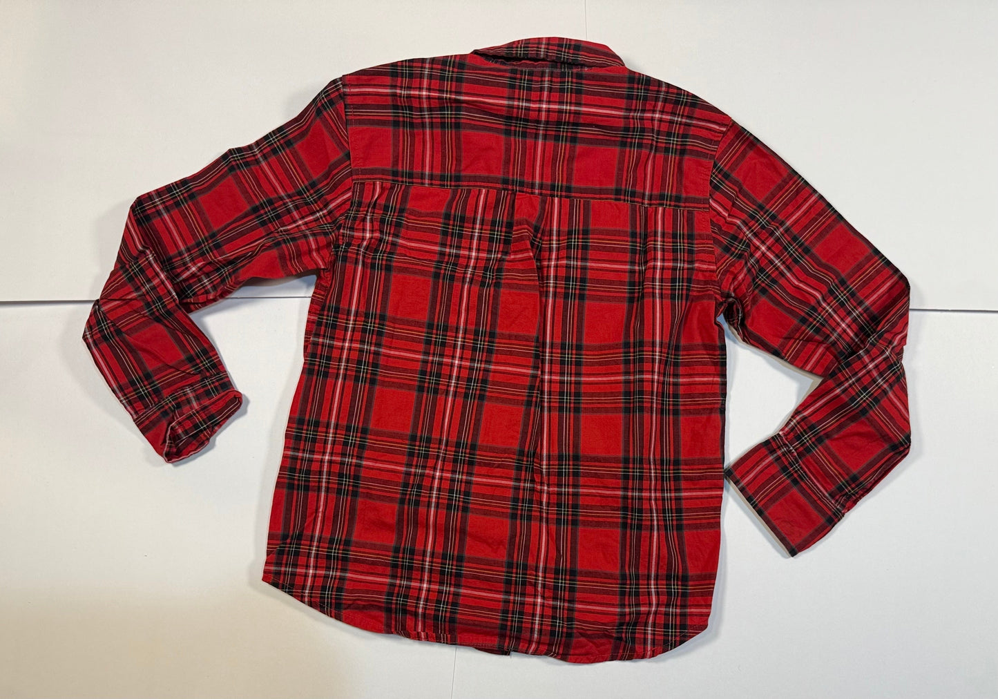 #180 Boys Medium 8 Old Navy Plaid Button Down and Tie - Red Plaid and Gray Tie