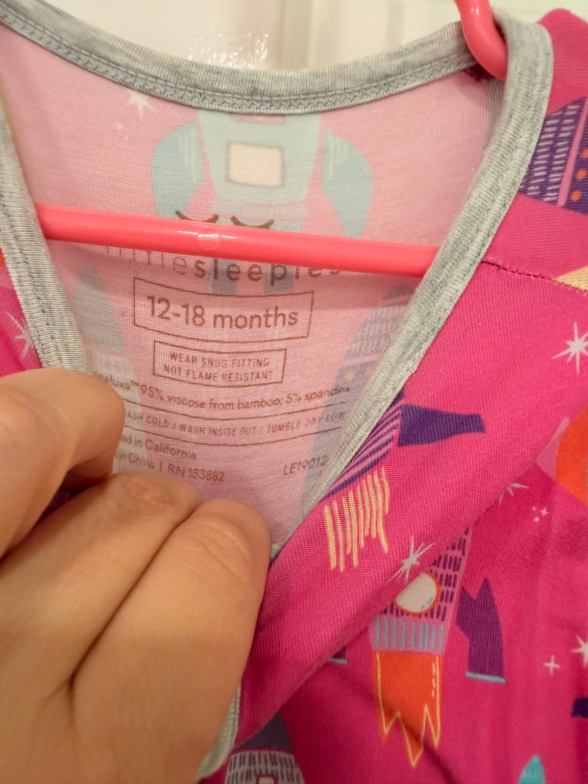 #85 Little Sleepies Pink Pet Rocket Pajama Footie, Girls 12-18m