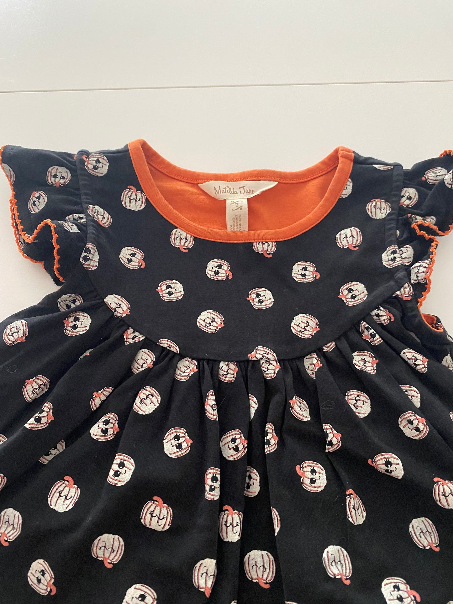 #117- Girls 2T, Matilda Jane Black Pumpkin Dress, EUC