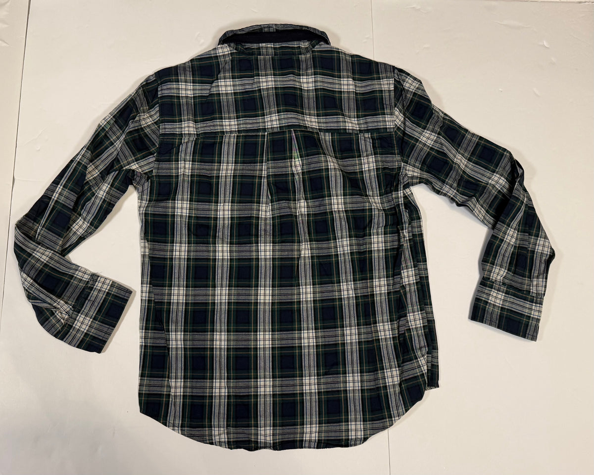 #141 Boys Medium 8 Old Navy Green and Navy Plaid Button Down and Tie Bundle