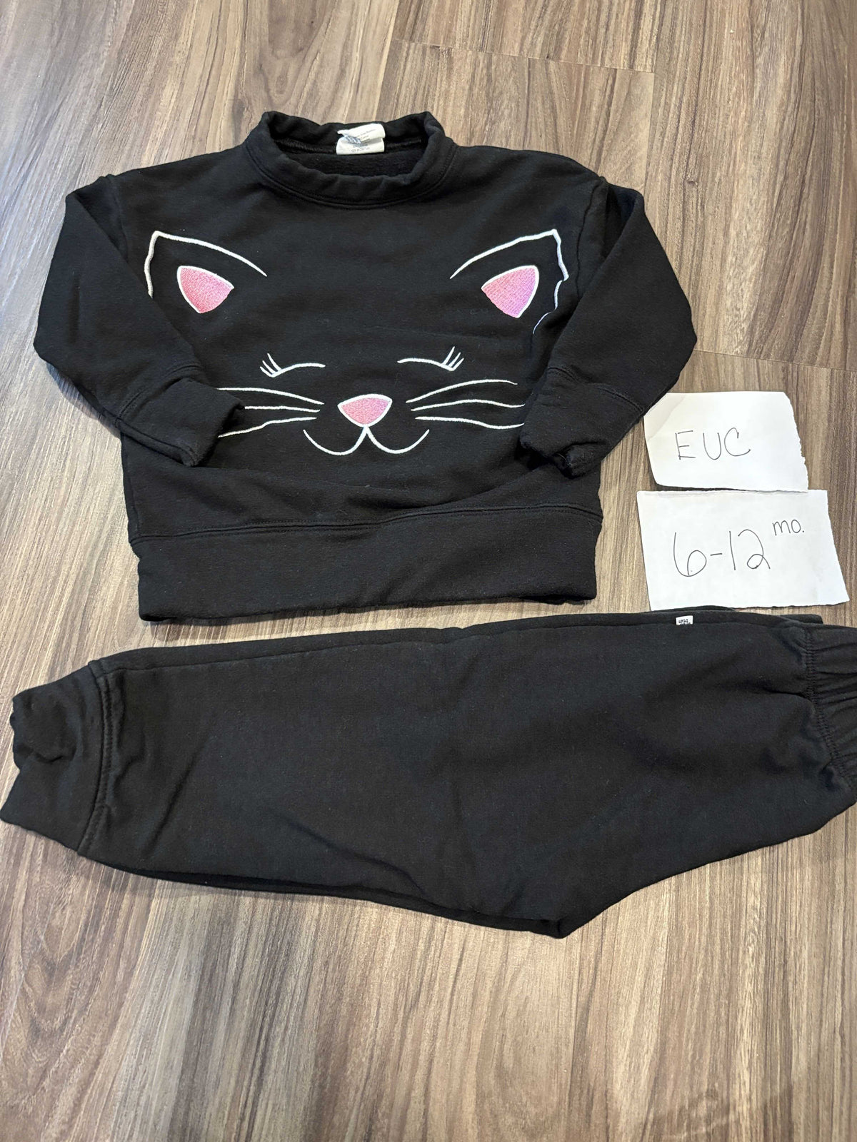 #138 - 6-12 Mo EUC Bamboo (Birdie Bean) Black Cat Joggers