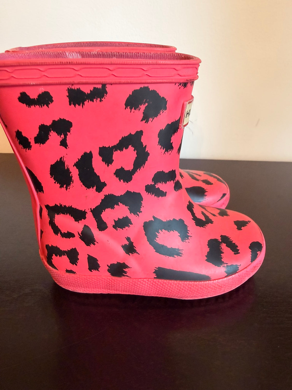 #85 Hunter Pink Leopard RainBoots, Girls Shoes 4