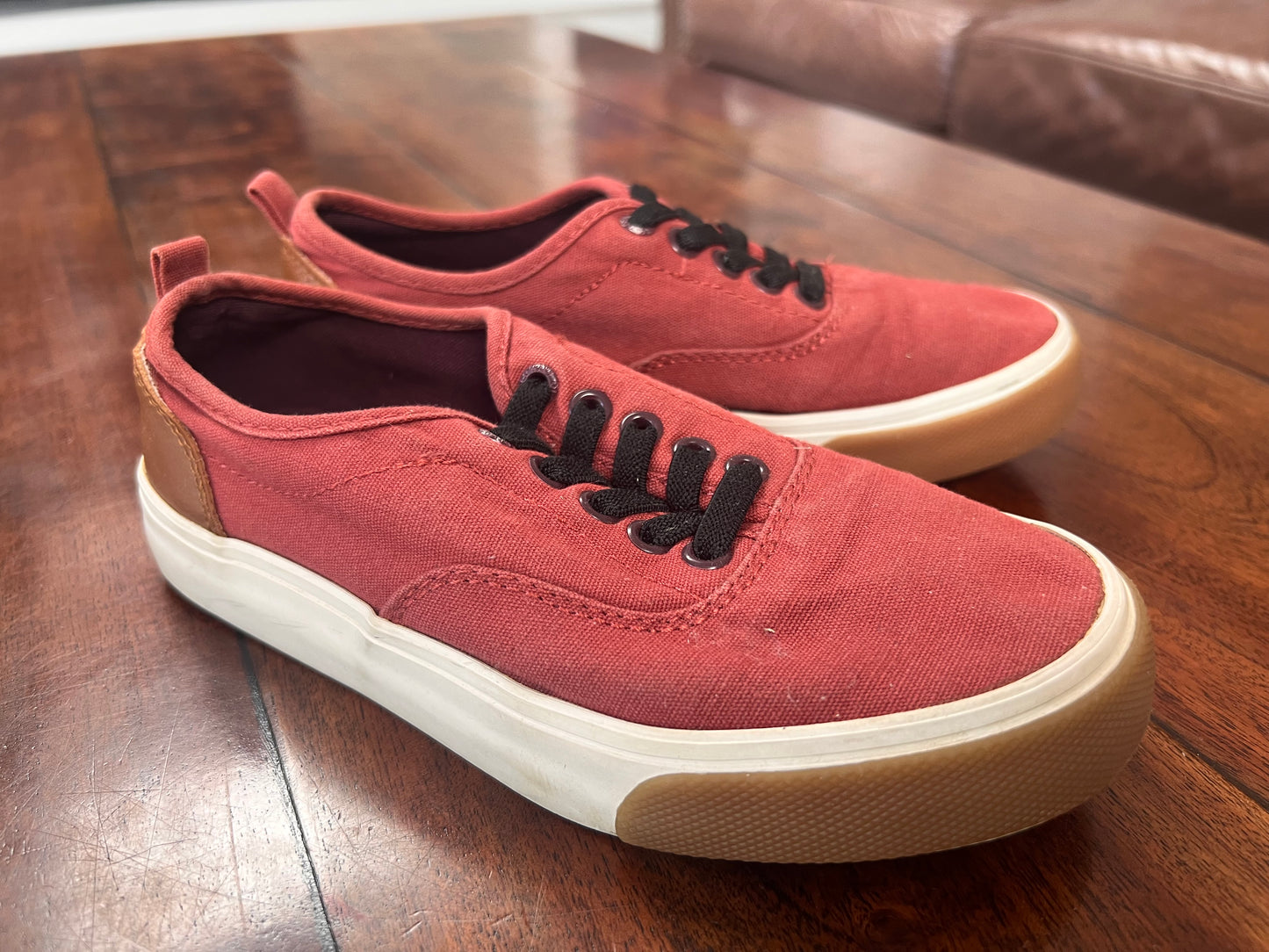 #66 1Y Old Navy burnt orange/maroon slip on dress shoes, VGUC