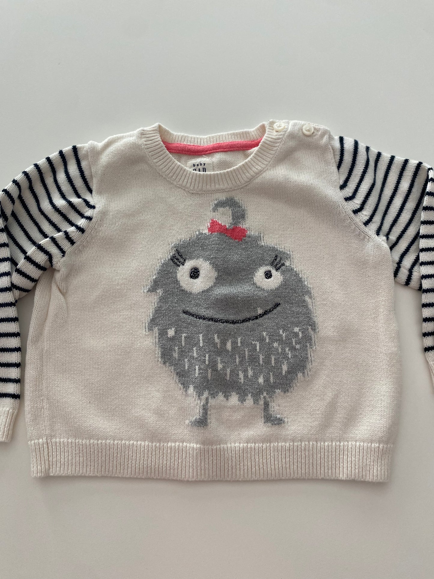 #117- Girls 18M, Gap monster sweater, VGUC