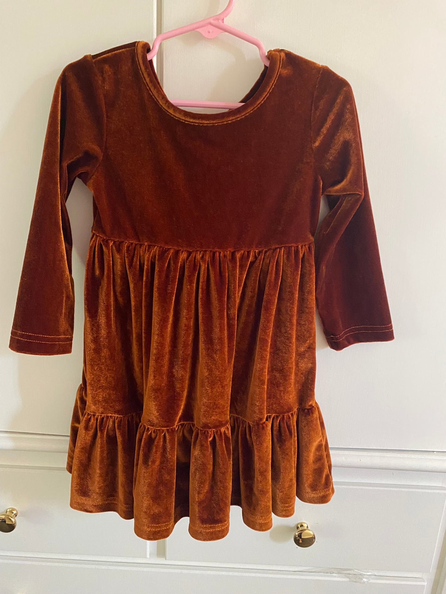 #117- Girls M, Boutique Burnt Orange Dress, VGUC