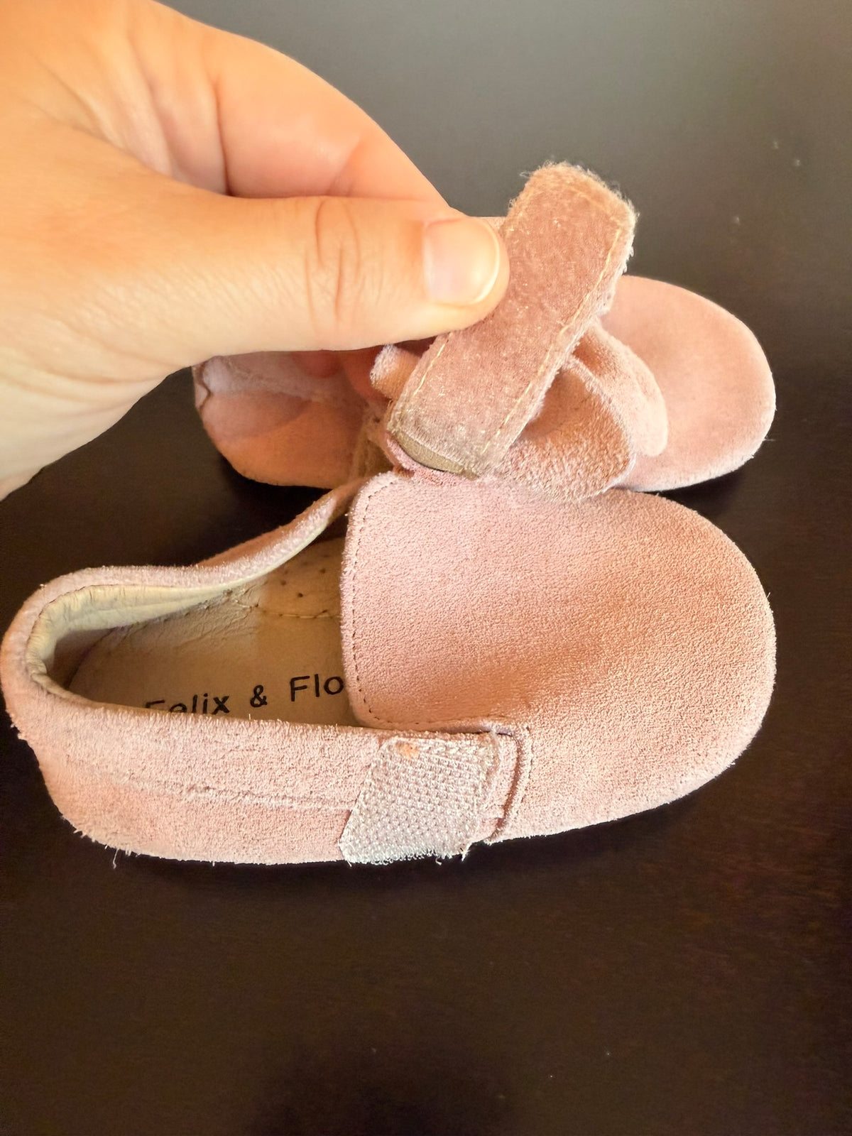 #85 Felix & Flora Dusty Pink Suede Moccasins with Bow, Girls Shoes 4
