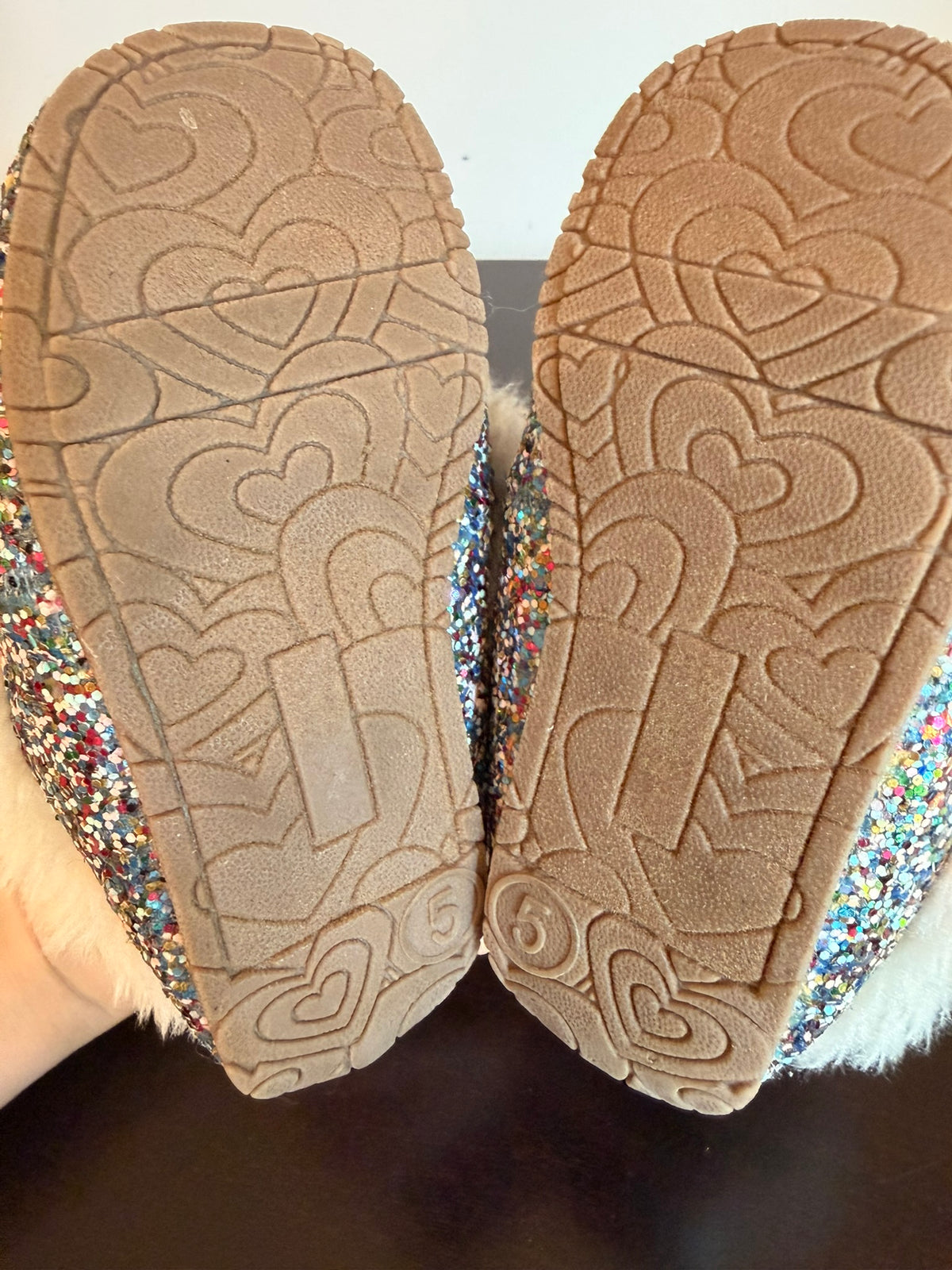 #85 Glitter Loafers House Slippers with Faux Fur Lining, Girls Shoes 5