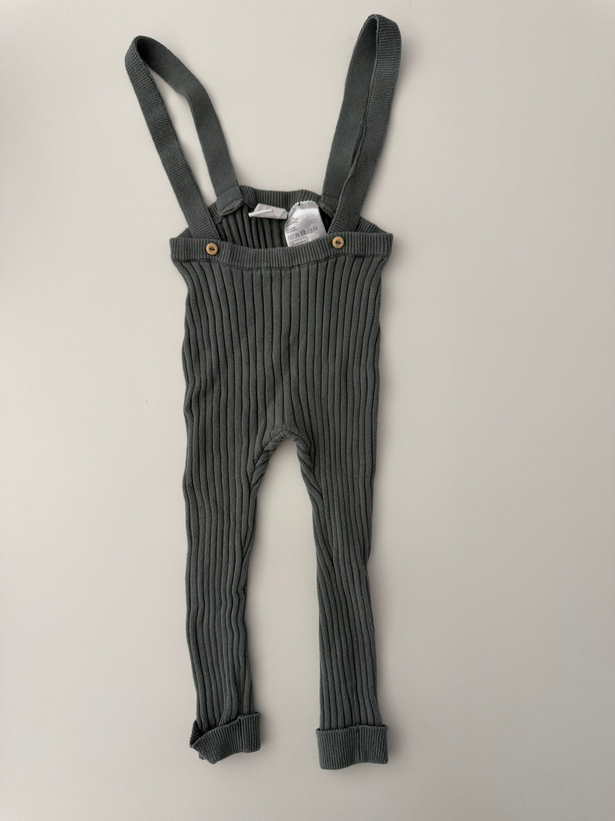#117, Girls 2T, H&M olive green ribbed leggings with suspenders, EUC