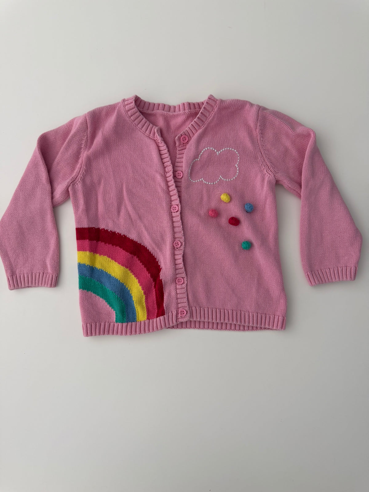 #117. girls 4T, Boutique pink rainbow cardigan sweater, VGUC