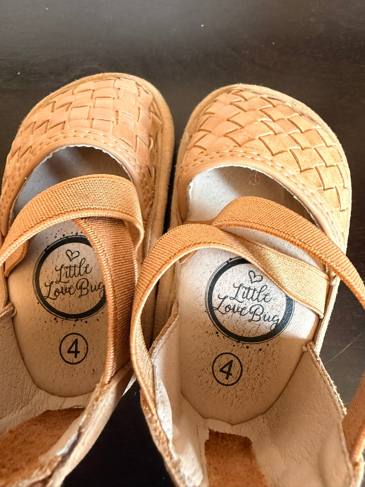 #85 Little Love Bug Brown Woven Leather Sandals, Girls Shoes 4