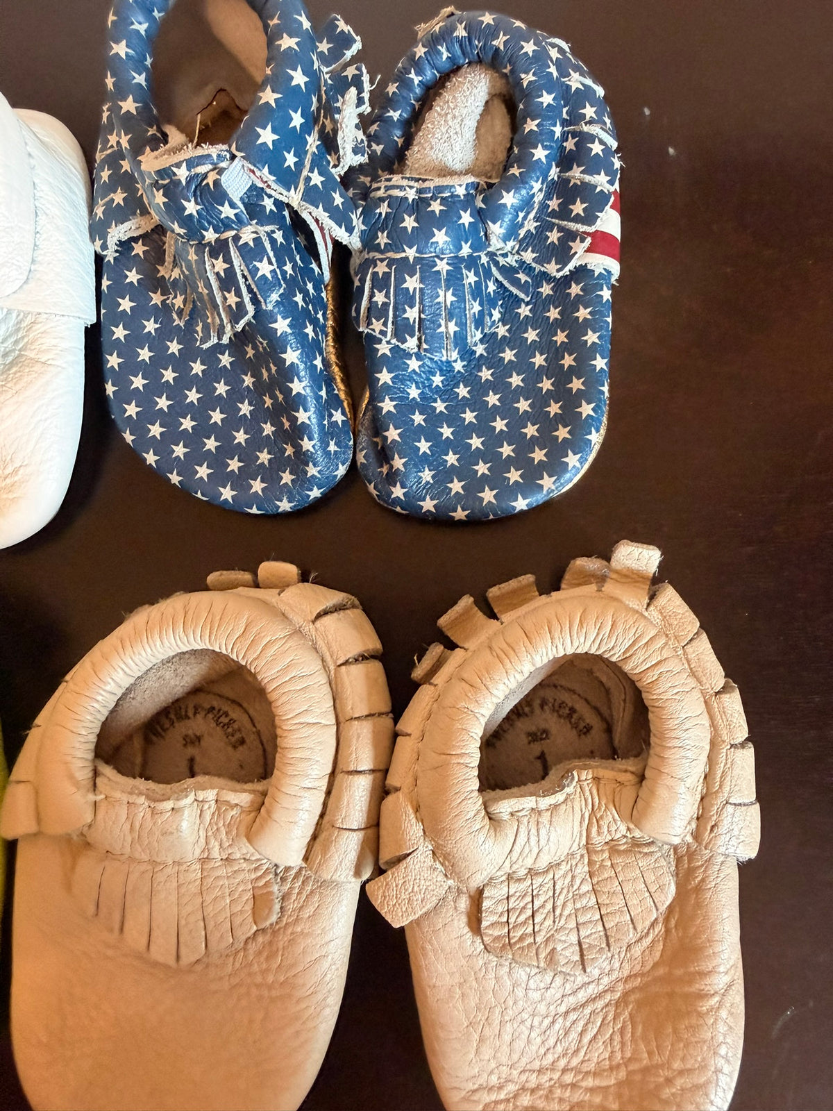 #85 Freshly Picked Lot 4 Moccasins: White, Lime Green, Tan, American Flag, Girls Shoes 1