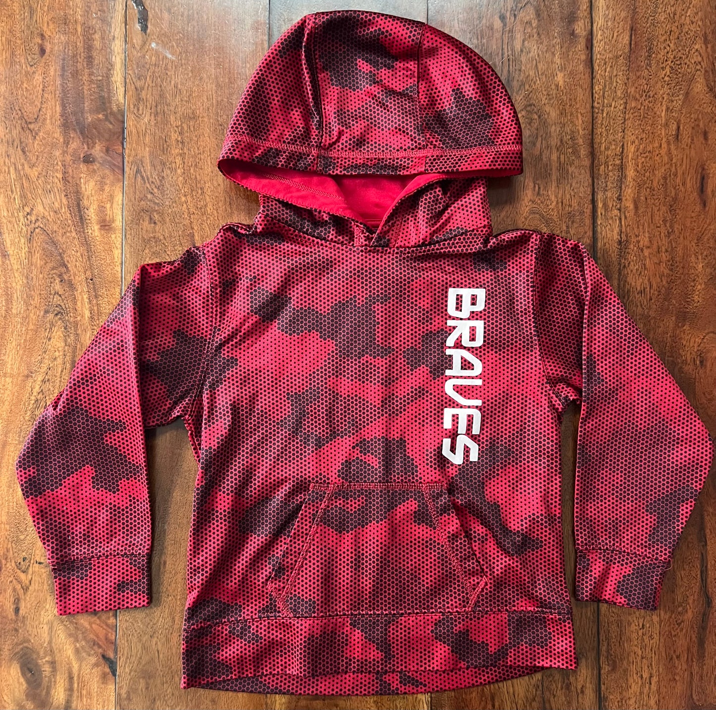 #66 Youth XS dri fit hoodie, red/black Indian Hill Braves hoodie, VGUC