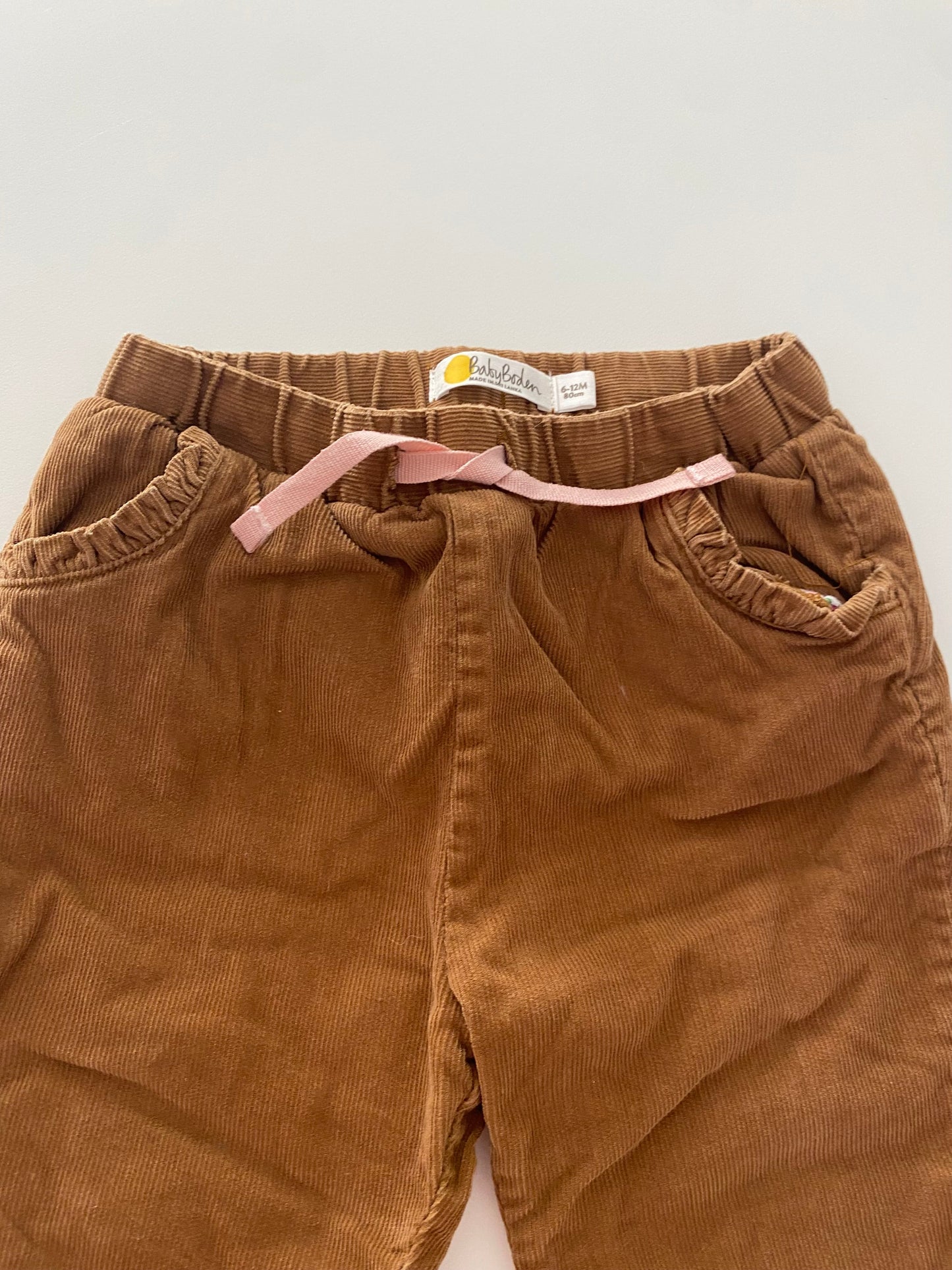 #117-Girls 12M, Boden brown corduroy pants with floral lining, VGUC,*reduced*