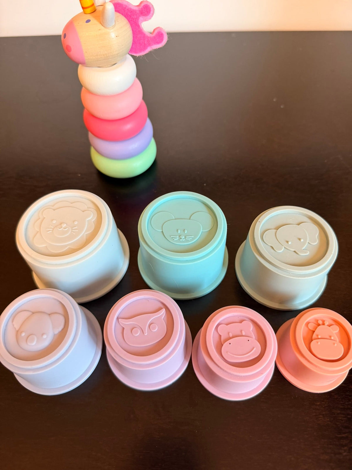 #85 Mudpie Unicorn Stacking Rings + Silicone Stacking Cups, Baby Girl Toys