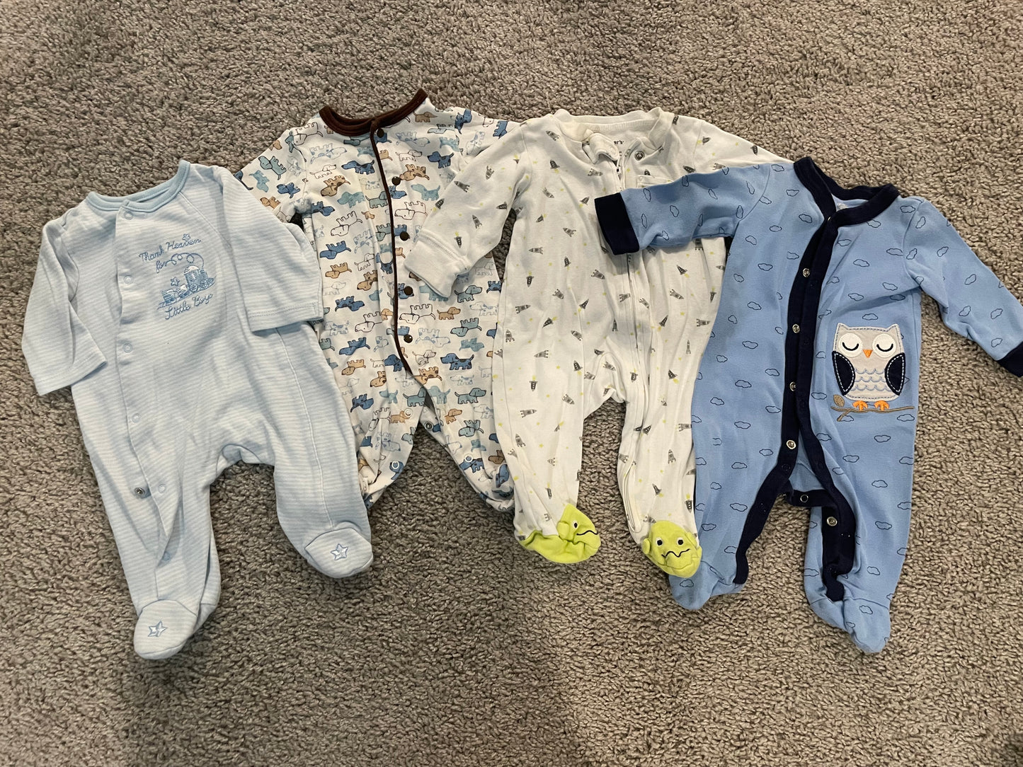 #87 0-3m Mixed Brand Boys Footie Pajamas with 1 hat