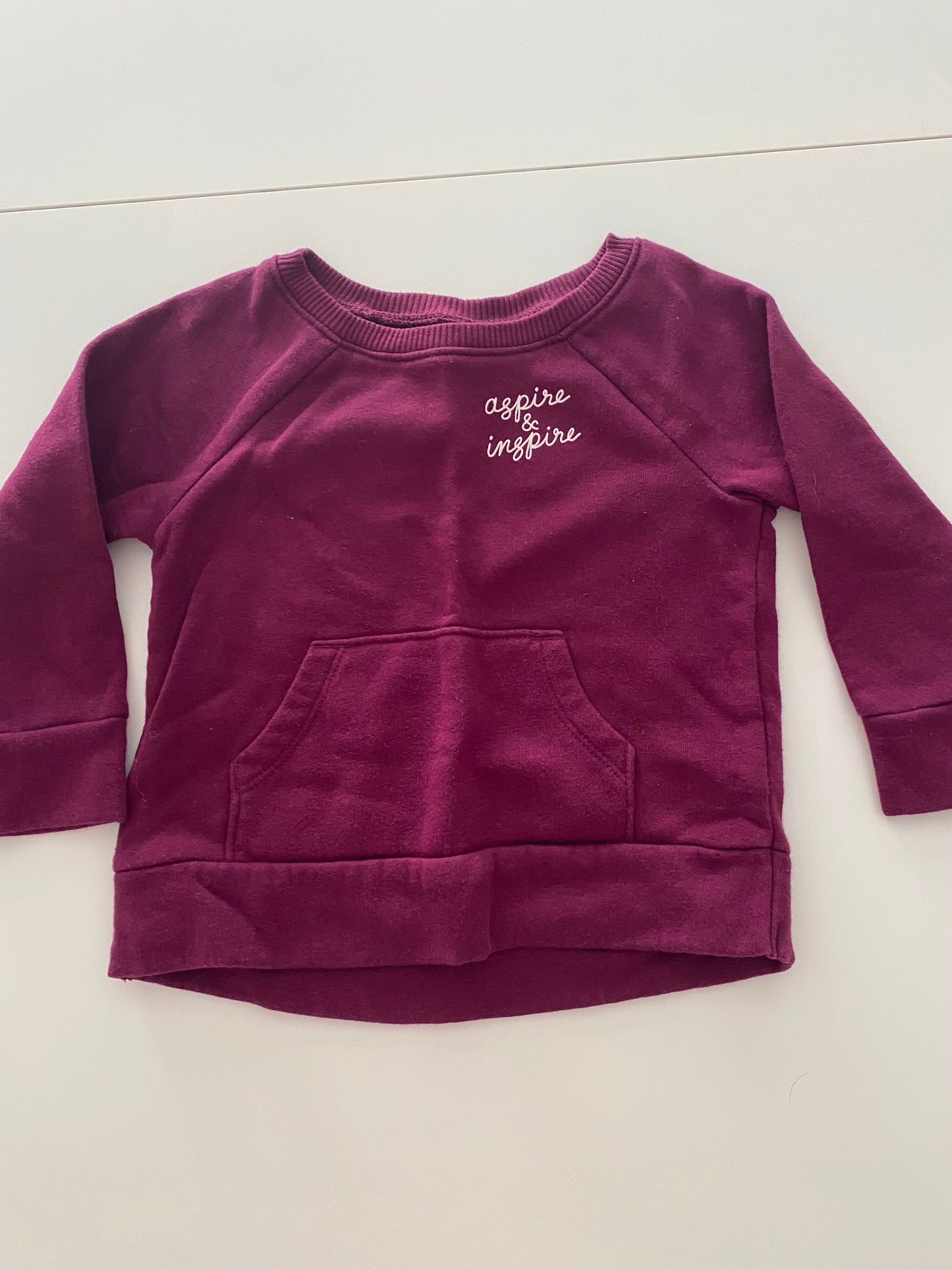 #117- Girls 2T, *reduced* Cat & Jack cream ‘believe in kindness’ and ON maroon ‘aspire & inspire’ sweatshirt bundle, GUC