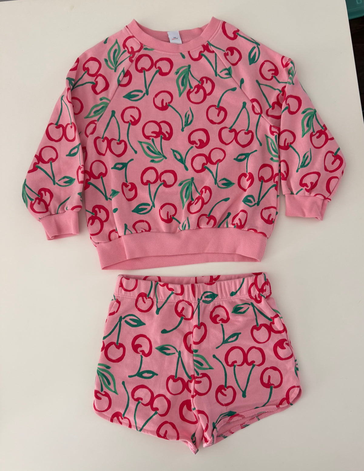 #117, Girls 5T, Old Navy pink cherry sweatshirt & shorts set, New