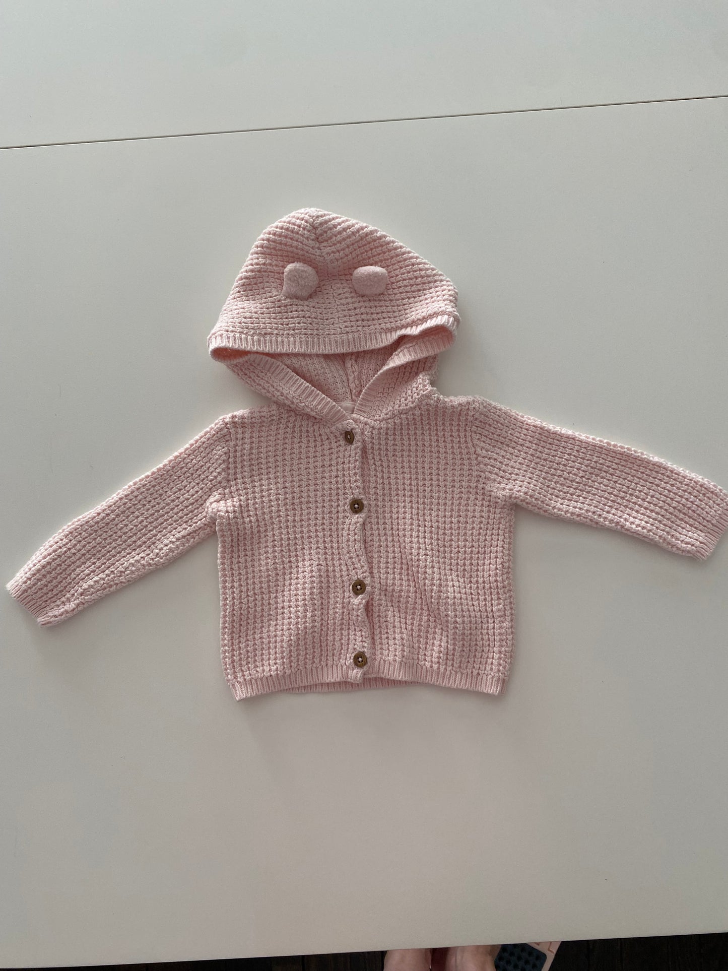 #117- Girls 9M, Carter’s pink knit button down cardigan sweater, EUC