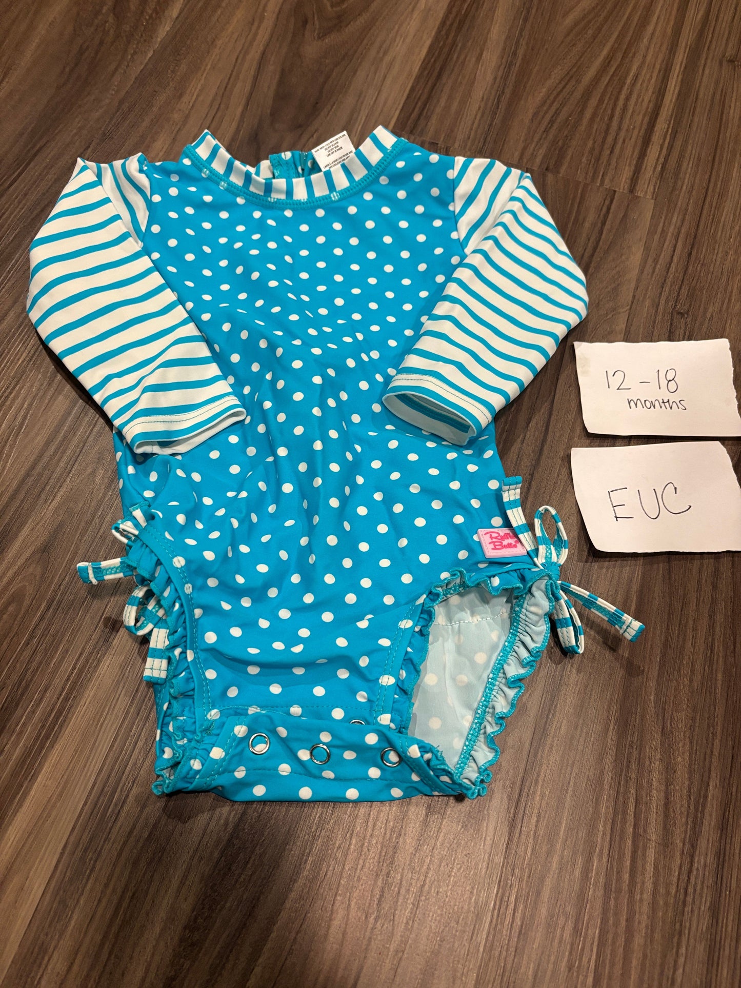 #77 - 12-18 Mo - EUC RuffleButts - Blue Dot Rashguard