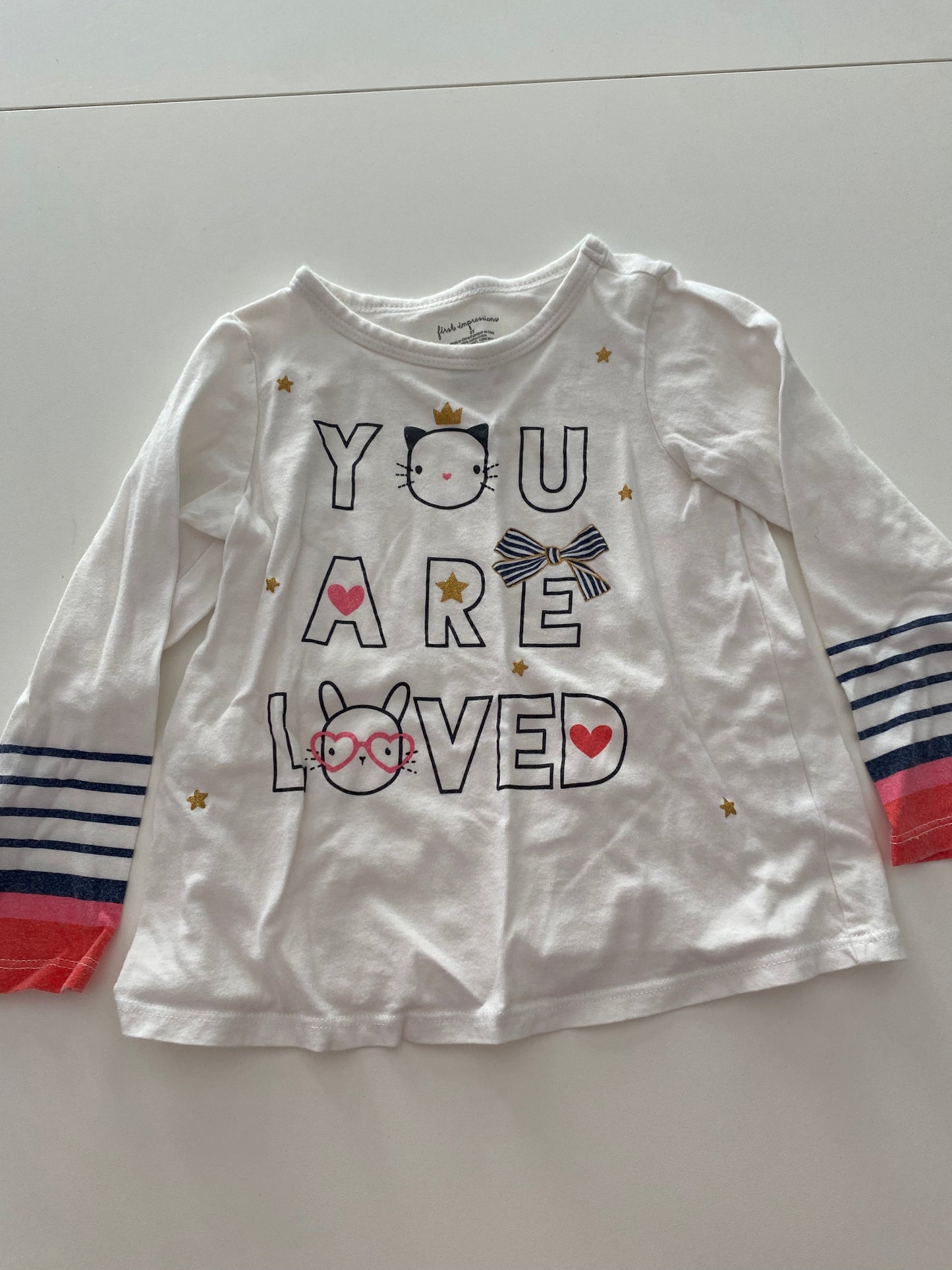 #117- Girls 2T, Cat&Jack black unicorn and First Impressions white ‘you are loved’ shirt bundle, GUC,*reduced*