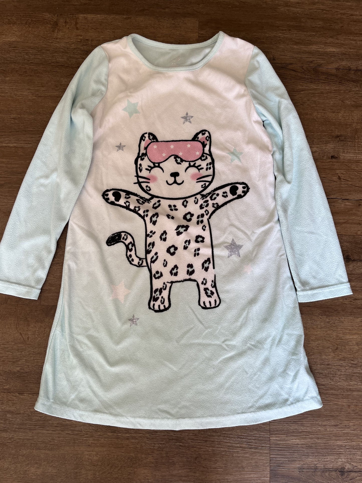 #124 Cat Fleece Nightgown Girls Size L 10/12