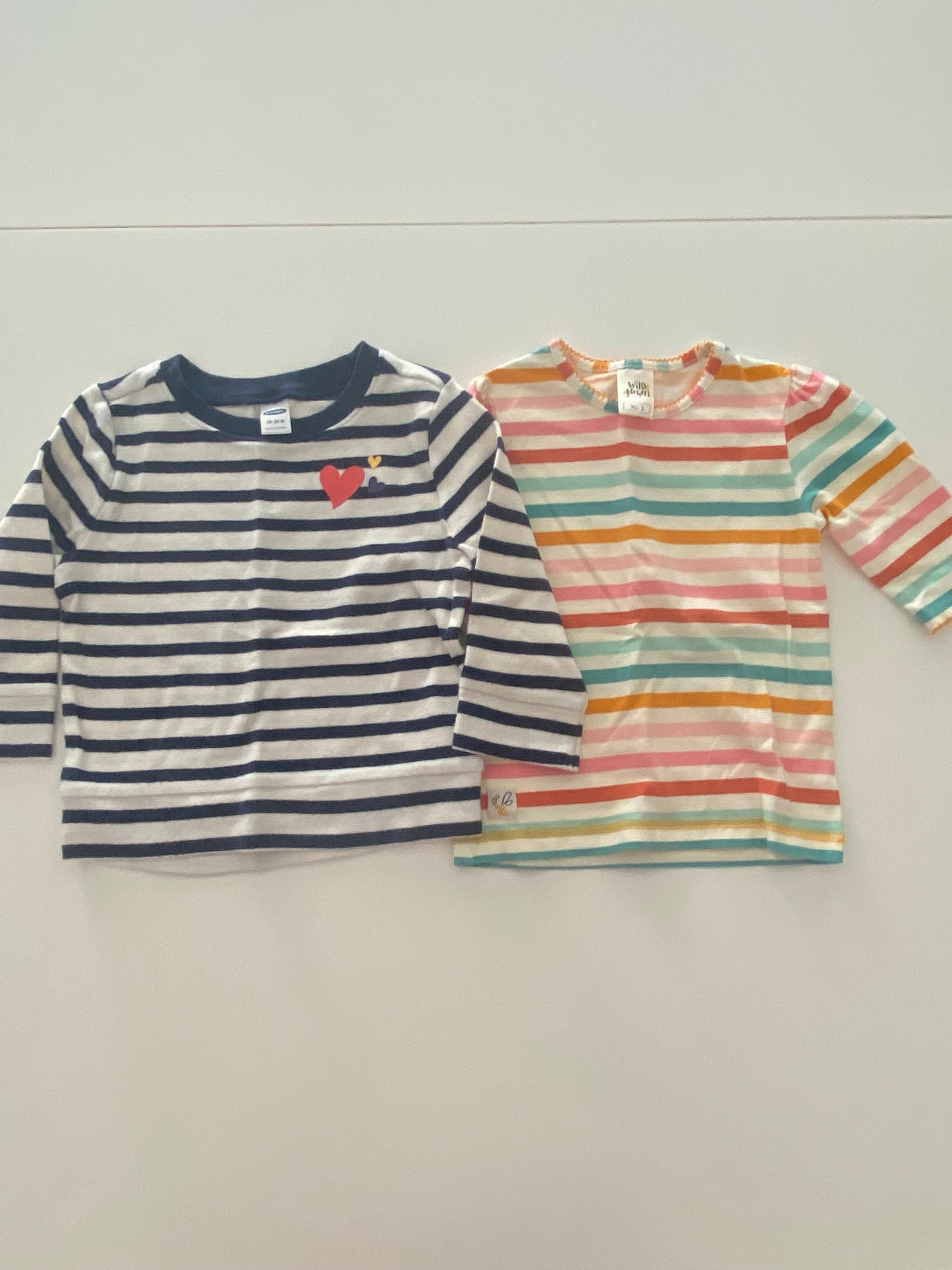 #117- Girls 2T, Wild Flowers rainbow stripe and ON blue/white striped shirt bundle, EUC,*reduced*