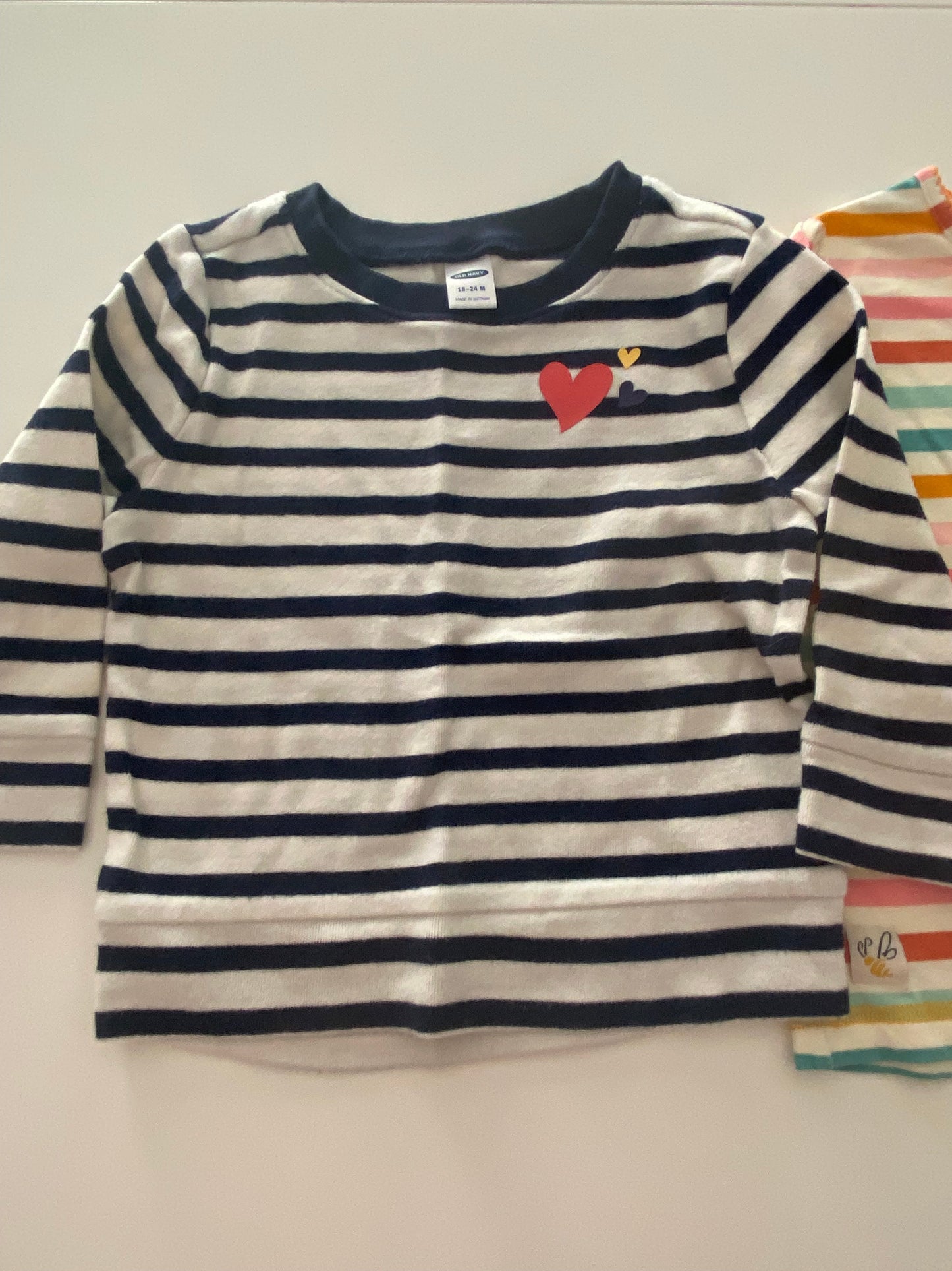 #117- Girls 2T, Wild Flowers rainbow stripe and ON blue/white striped shirt bundle, EUC,*reduced*