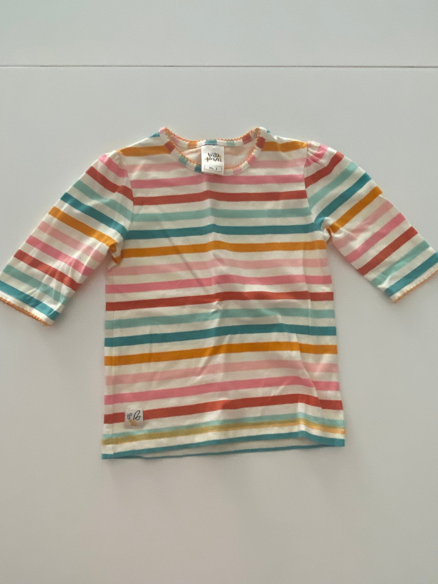 #117- Girls 2T, Wild Flowers rainbow stripe and ON blue/white striped shirt bundle, EUC,*reduced*