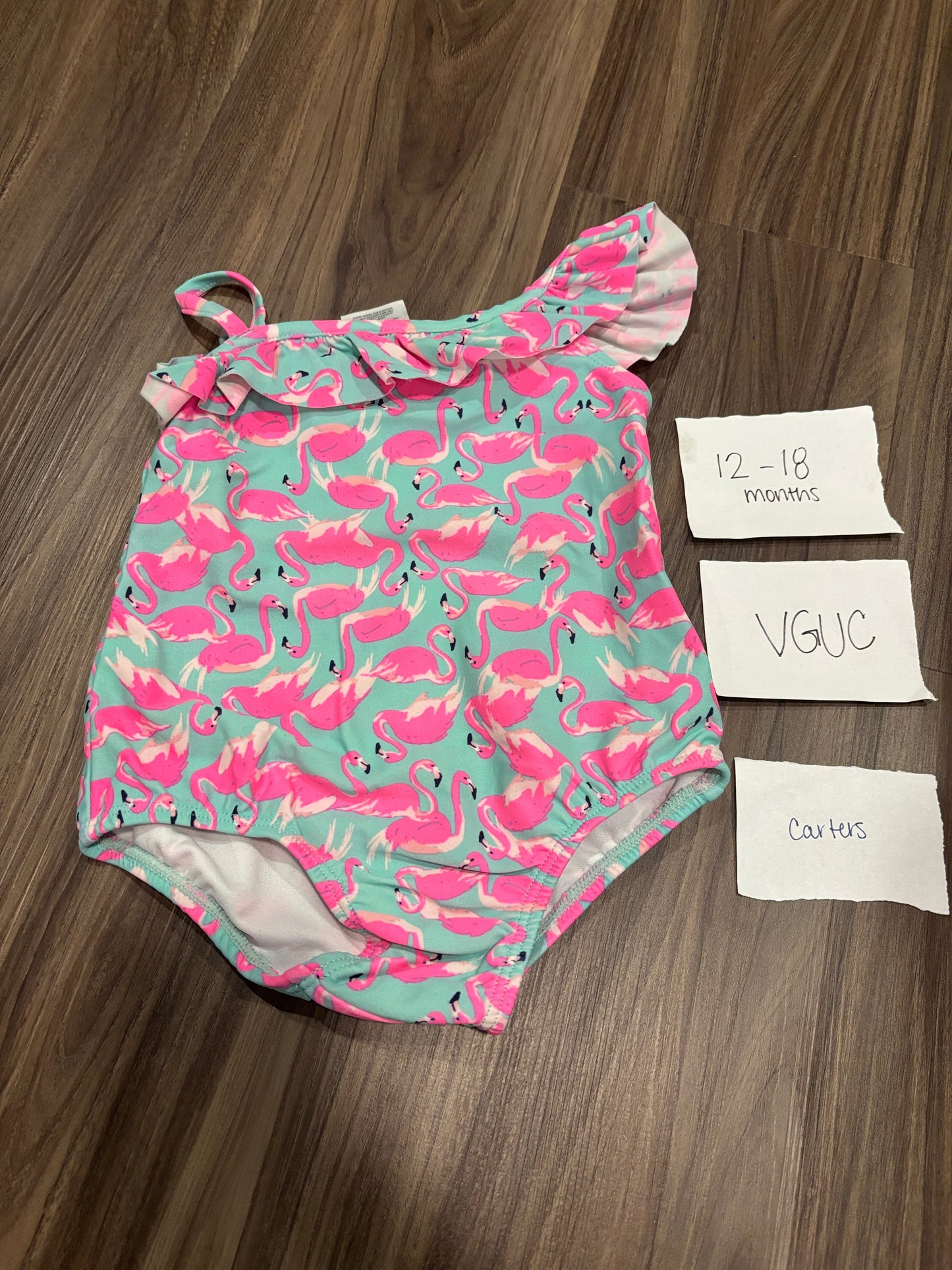 #77 - 12-18 Mo - VGUC Carters - Flamingo Swimsuit