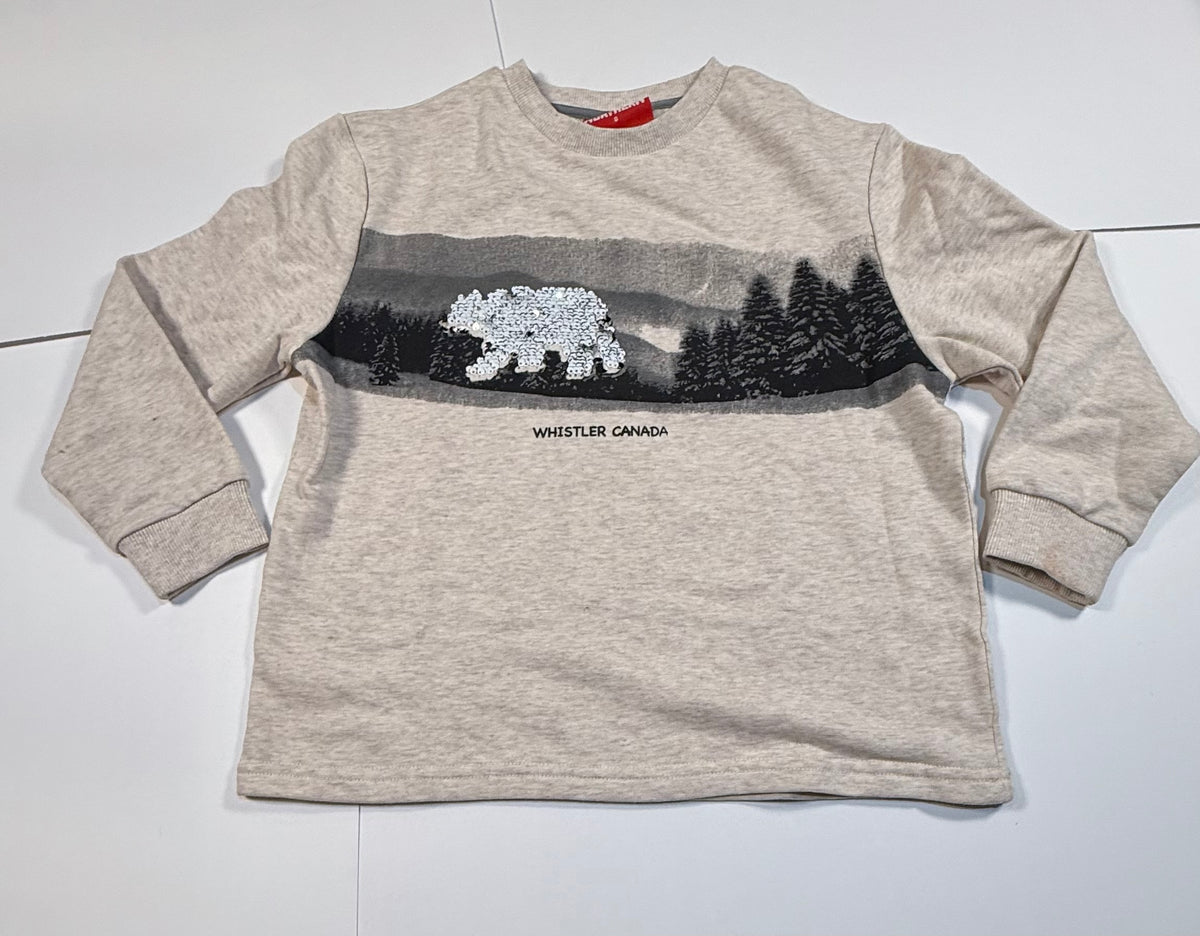 #141 Boy Medium 8 Reverse Sequin Sweatshirt - Bear and Dinosaur