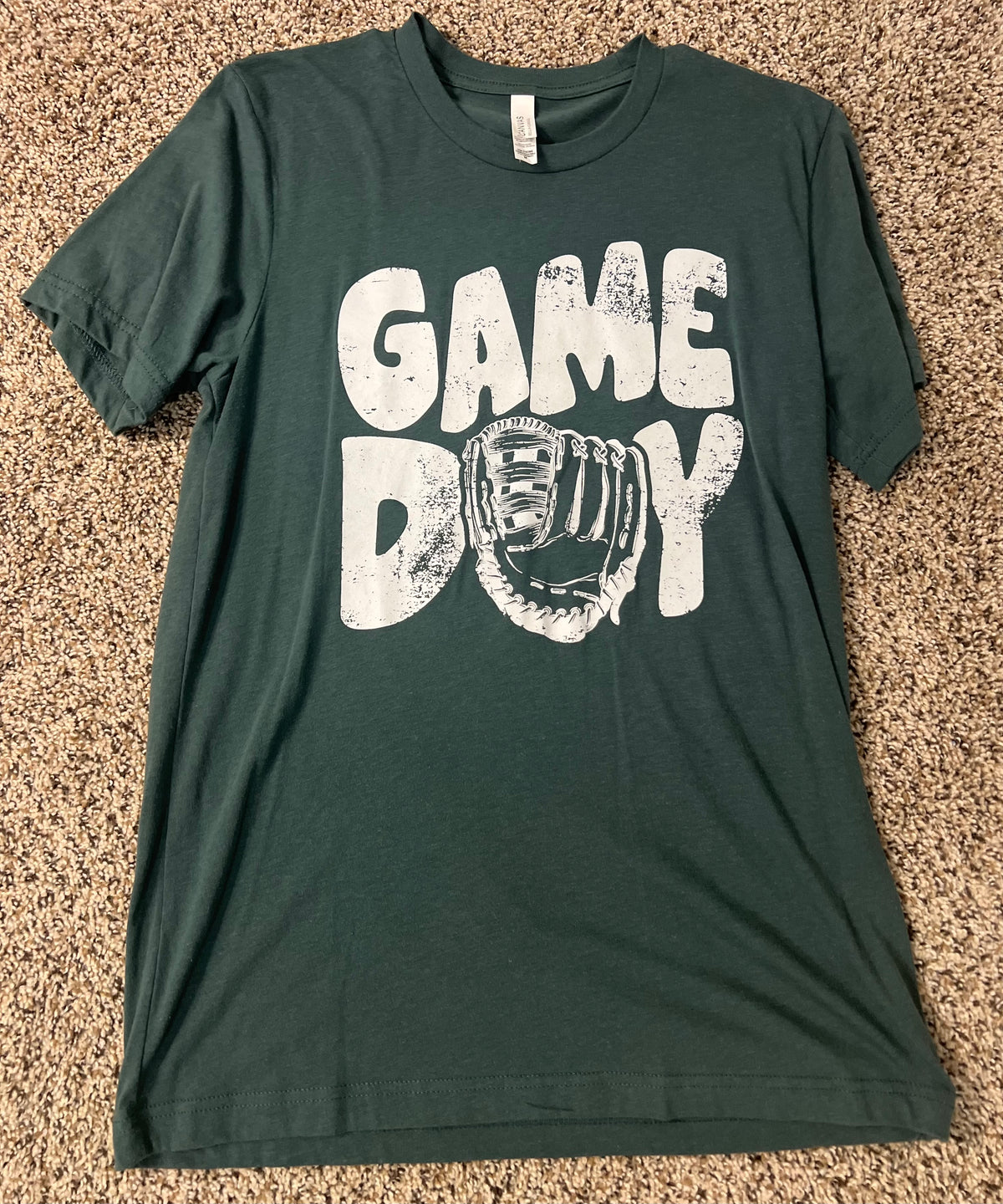 Seller #184 women’s Medium Green Game Day shirt Baseball Bella canvas super soft VGUC