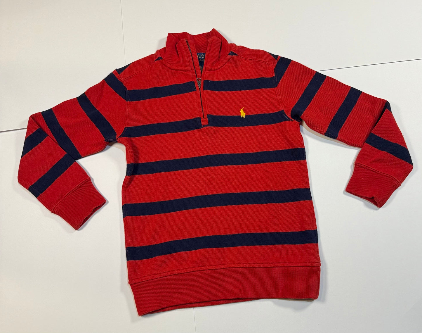 #180 Boys Small (8) Polo Ralph Lauren Red and Navy Quarter Zip Sweater