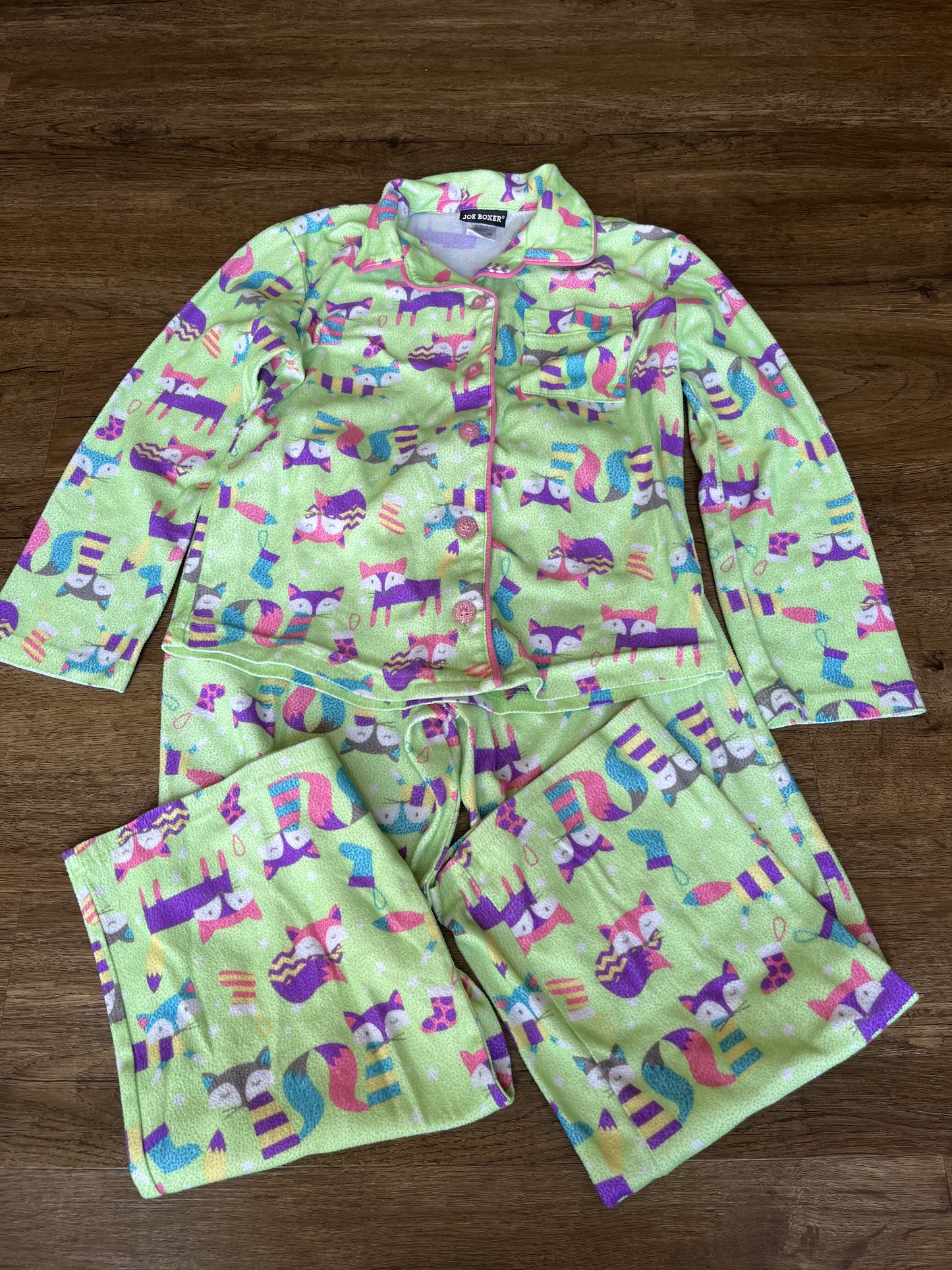 #124 Joe Boxer Green Fox Pajama Set Girls Size M 7/8