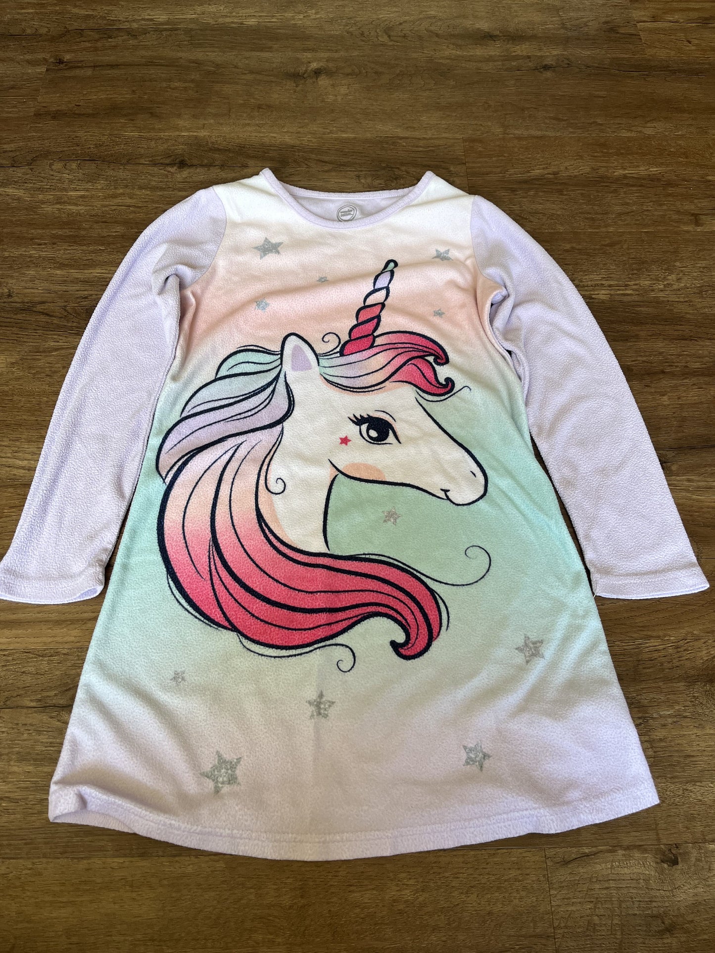 #124 Pink Unicorn Fleece Nightgown Girls Size L 10/12
