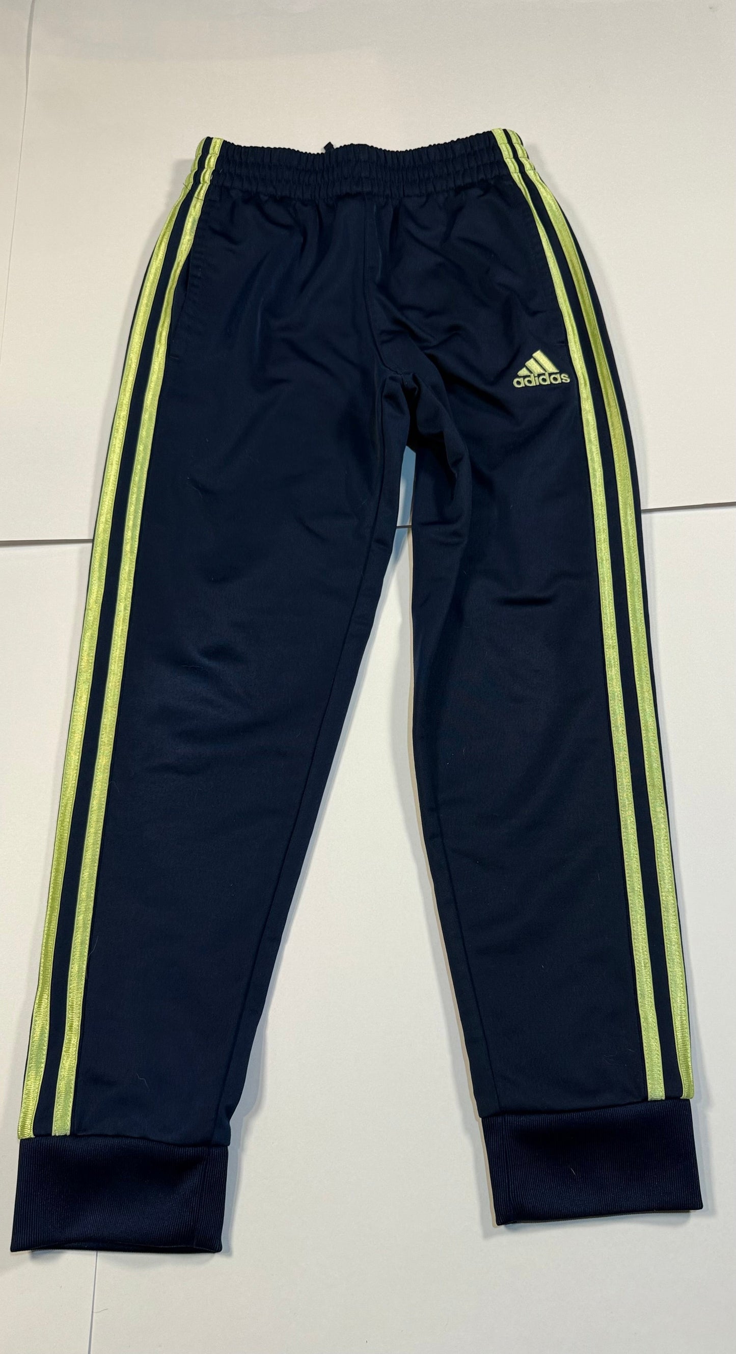 #180 Boys Small (8) Adidas Jogger Bundle- Black with White Stripe Fleece Jogger and Navy with Green Stripe