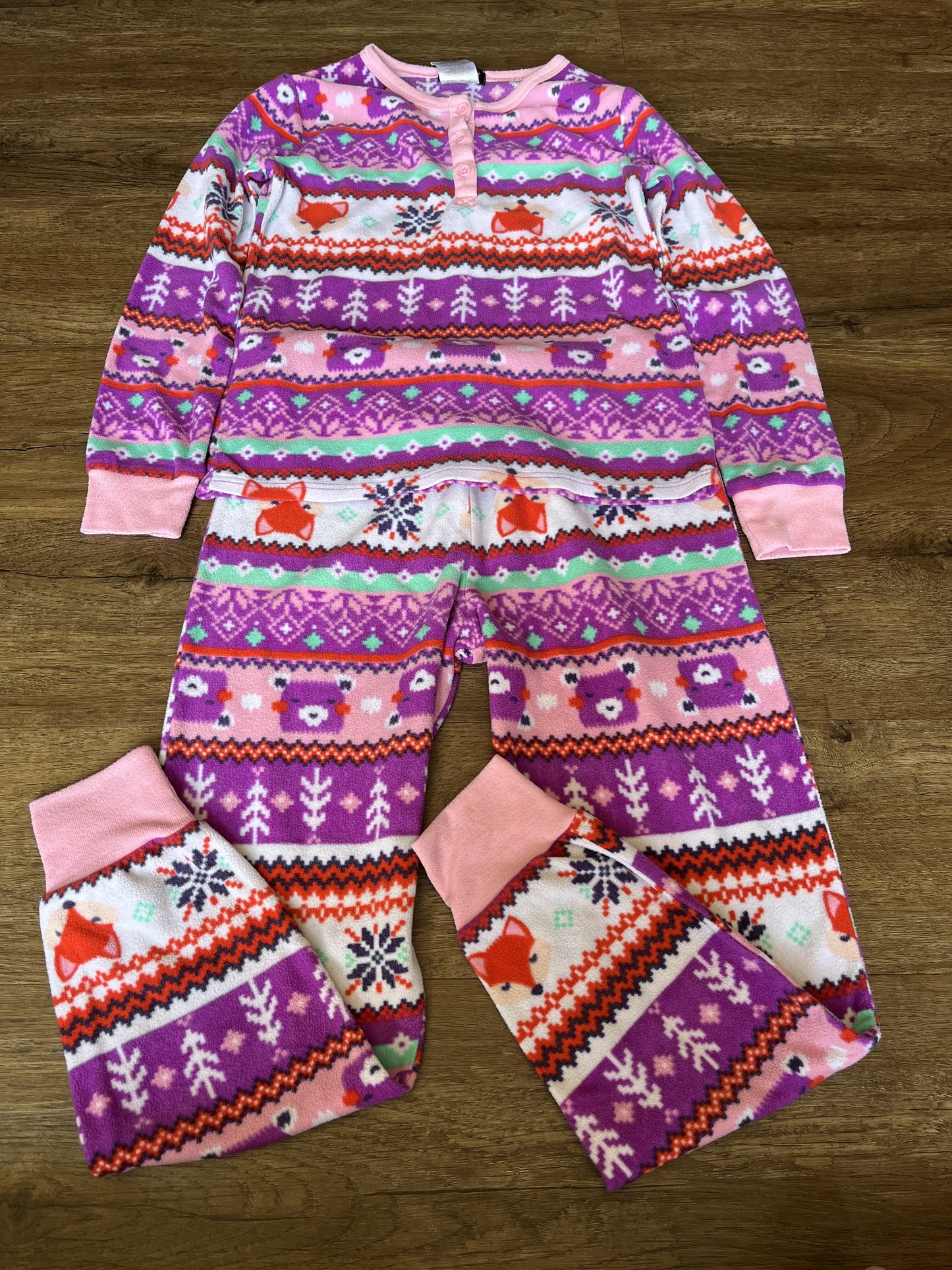 #124 VGUC Cuddl Duds Animal Fleece Pajamas Girls Size M 7/8