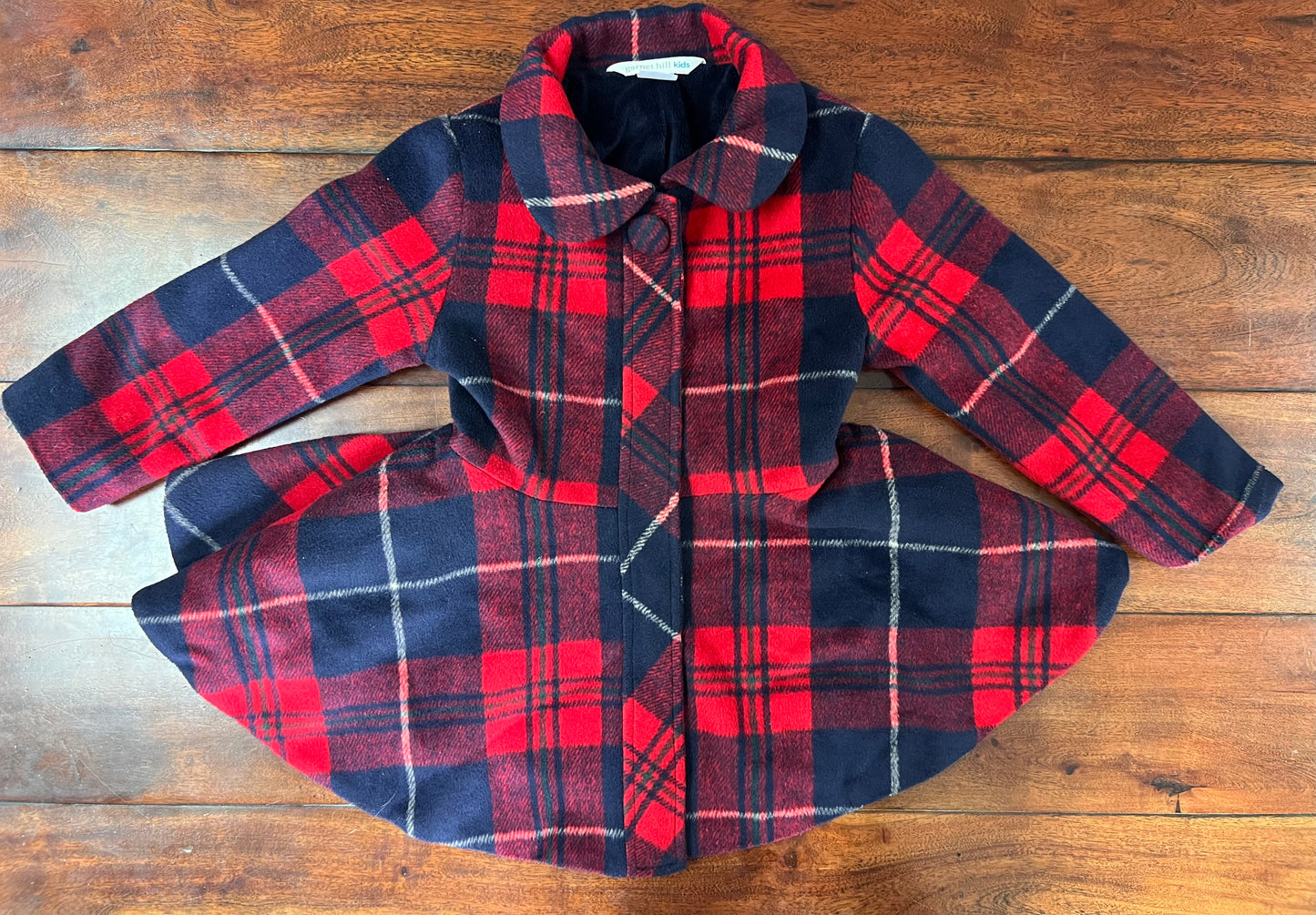 #66 Garnet Hill Kids size small (fits like 4/5) plaid coat with soft fuzzy lining and snap closures, VGUC