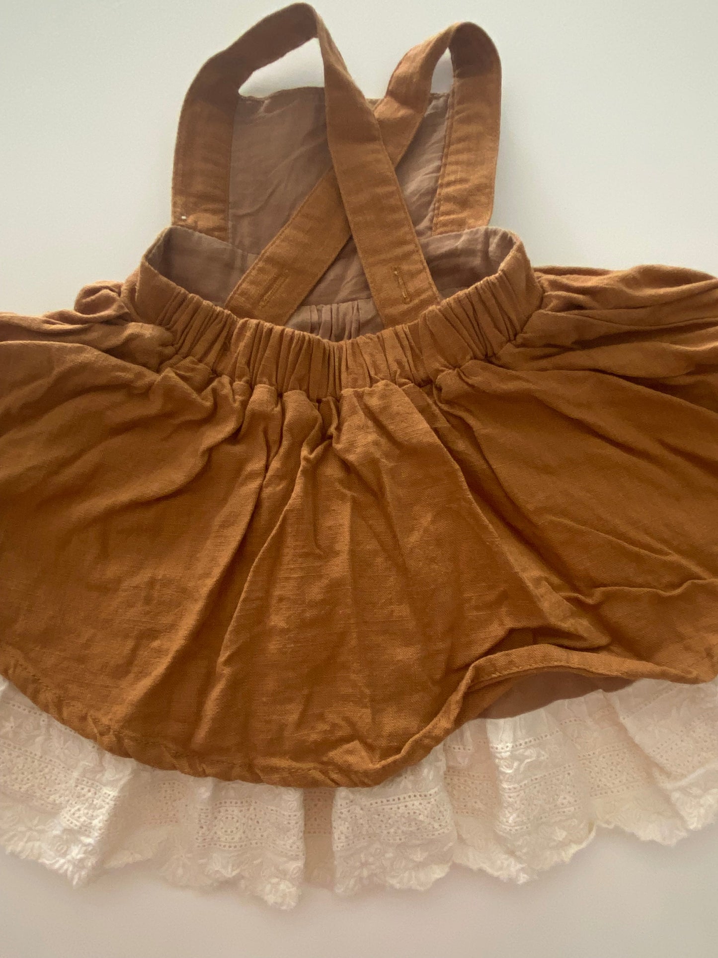 #117- Girls 6M, Sweet Honey Brown Pinafore Dress, EUC,*reduced*