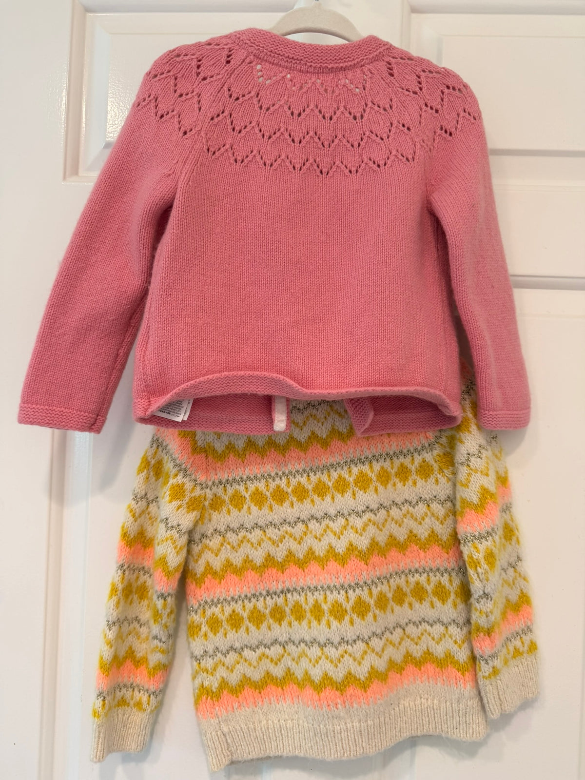 #85 Baby Boden Herringbone Pink Cardigan + Cat Jack Cardigan, Girls 12-18m