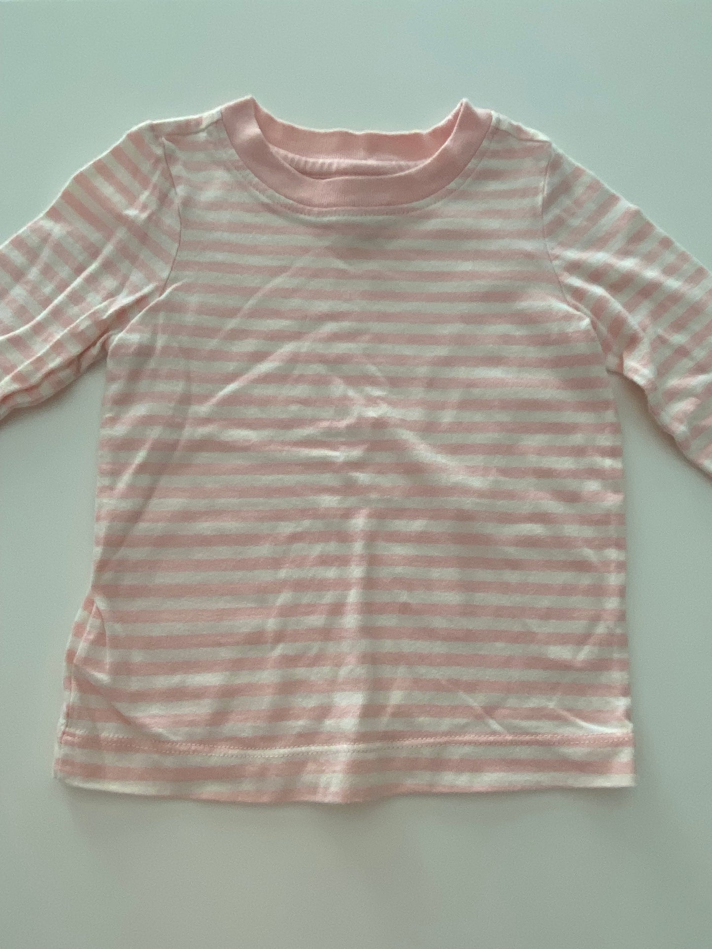 #117- Girls 24M, Hanna Andersson pink/white striped shirt, GUC