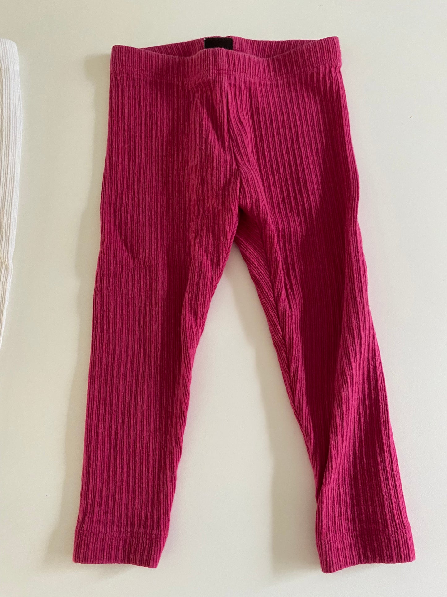#117, Girls 12-18M, Tea hot pink and cream waffle ribbed leggings, GUC
