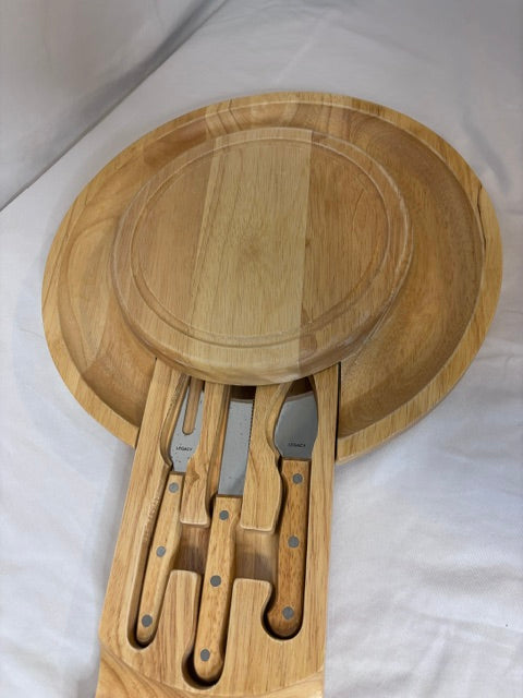 #90 Wooden cheese & serving board set with built-in utensils