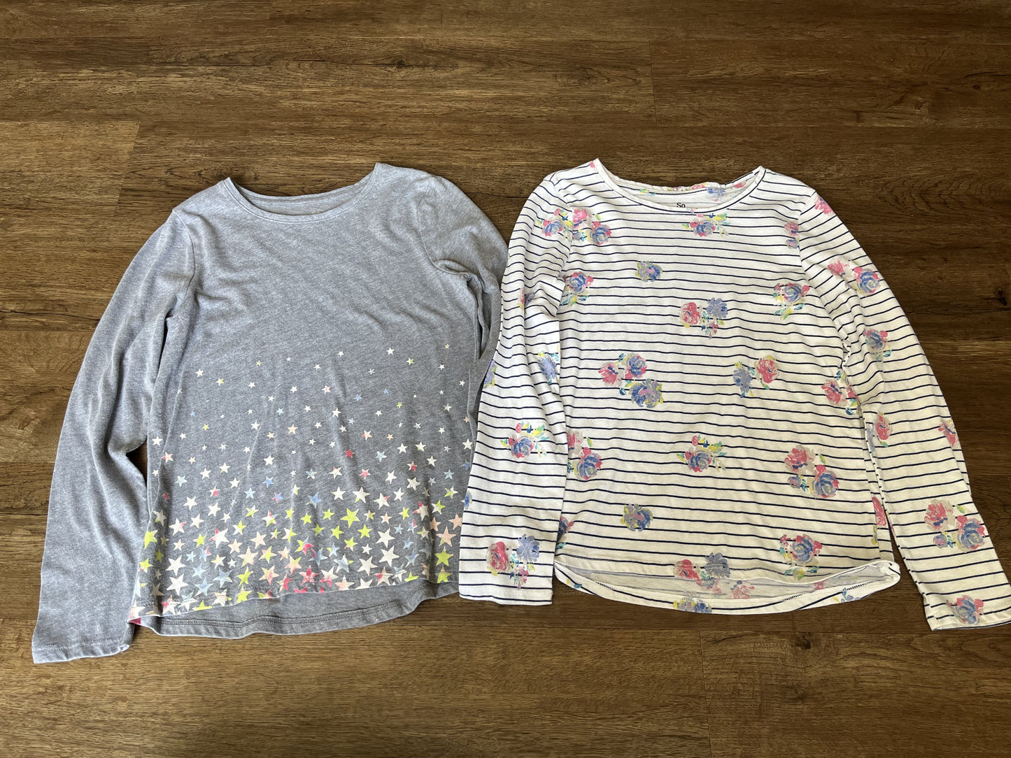 #124 SO Black/White Stripe Floral & Grey w/Star Favorite Tees Girls Size M 8