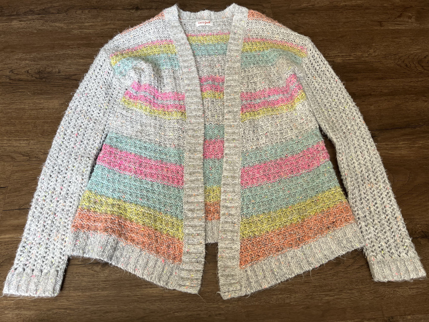 #124 Cat & Jack Gray & Pastel Open Front Cardigan Girls M/8